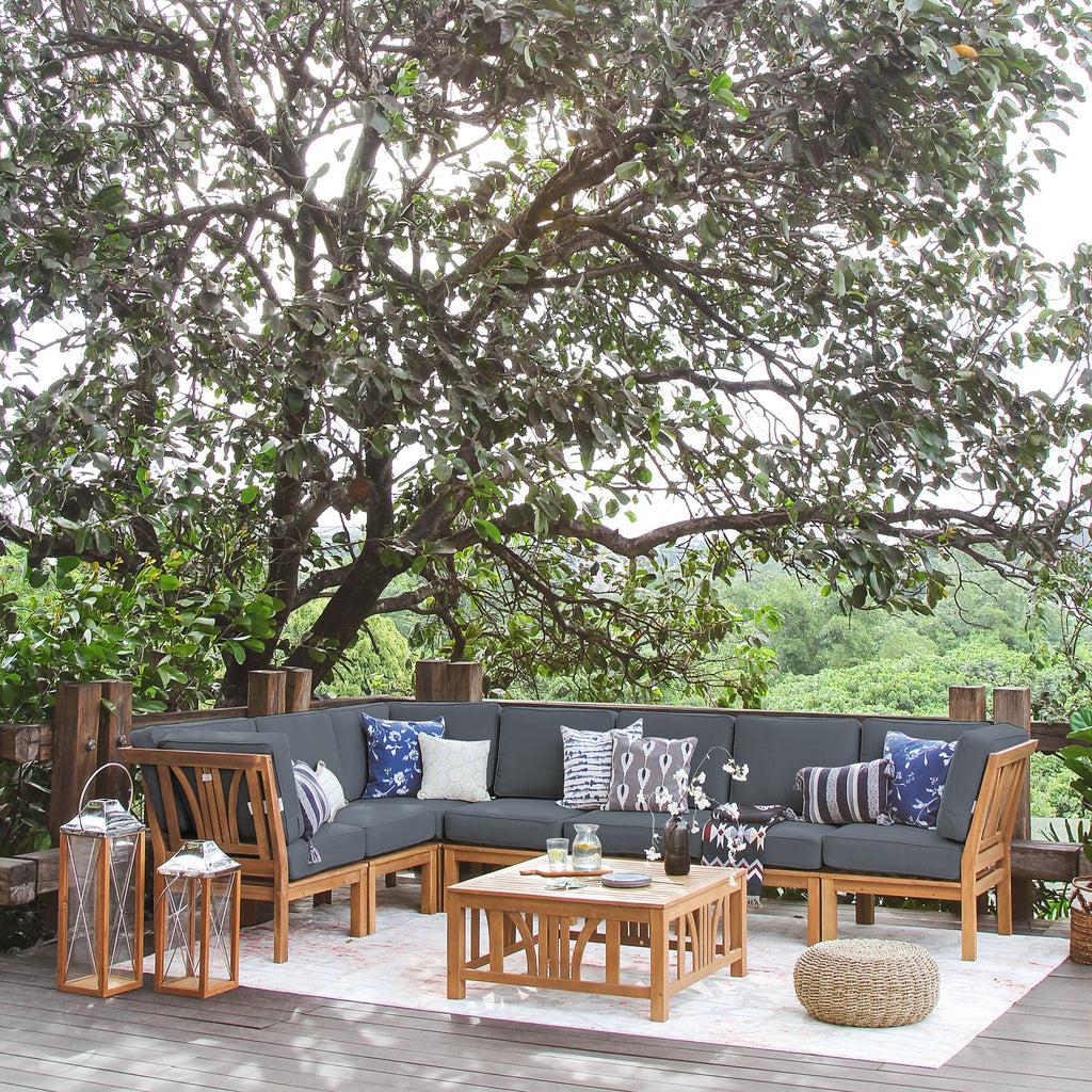 Ensemble de salon de jardin 8 pièces en teck Cambridge Casual Lowell avec coussin