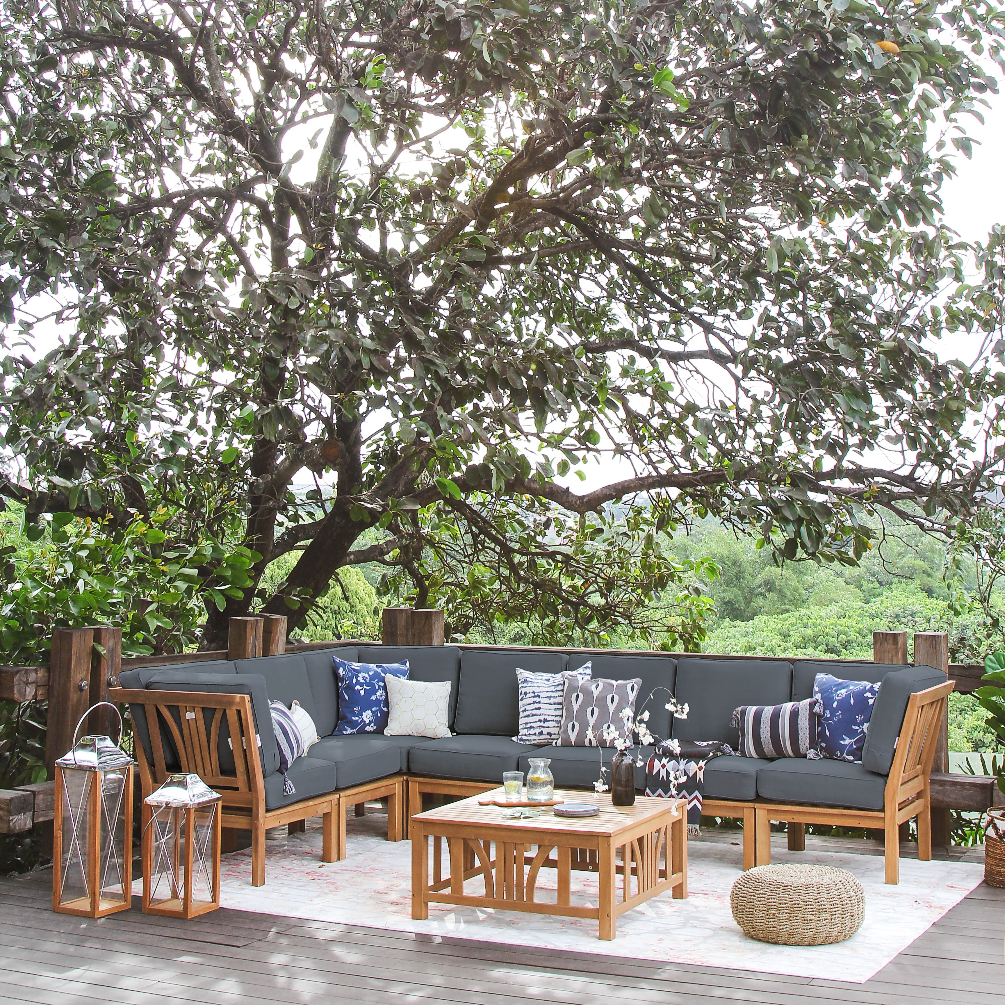 Ensemble de salon de jardin 8 pièces en teck Cambridge Casual Lowell avec coussin