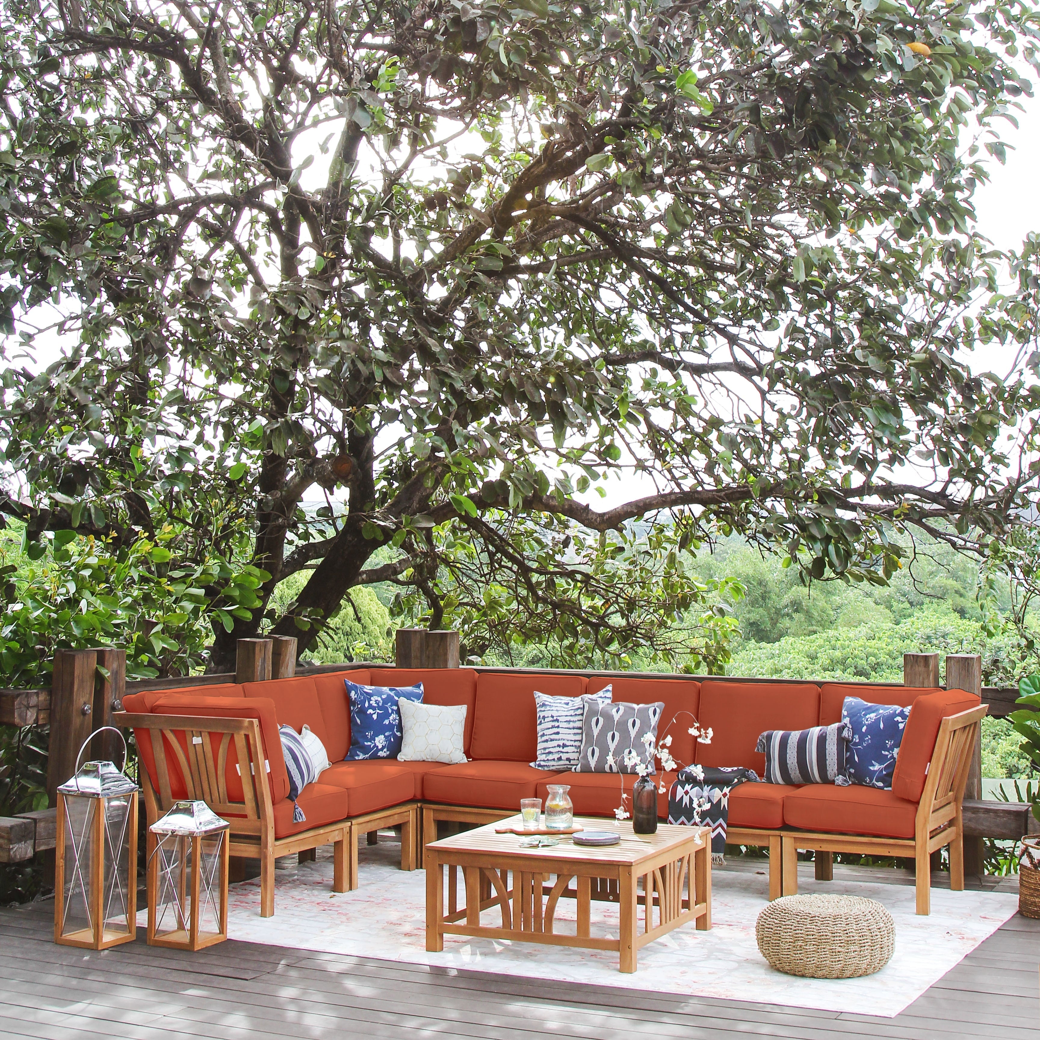 Ensemble de salon de jardin 8 pièces en teck Cambridge Casual Lowell avec coussin