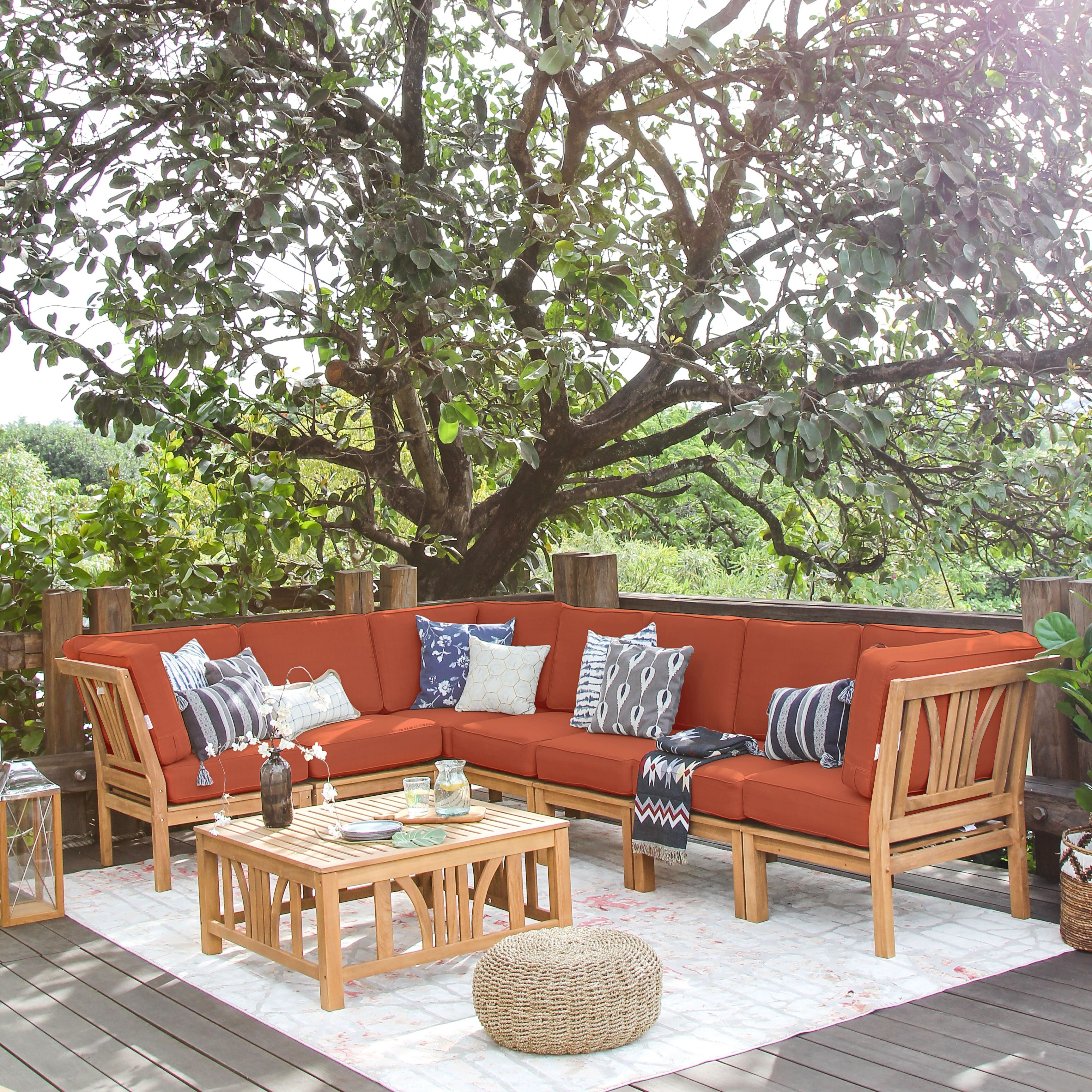 Ensemble de salon de jardin 8 pièces en teck Cambridge Casual Lowell avec coussin