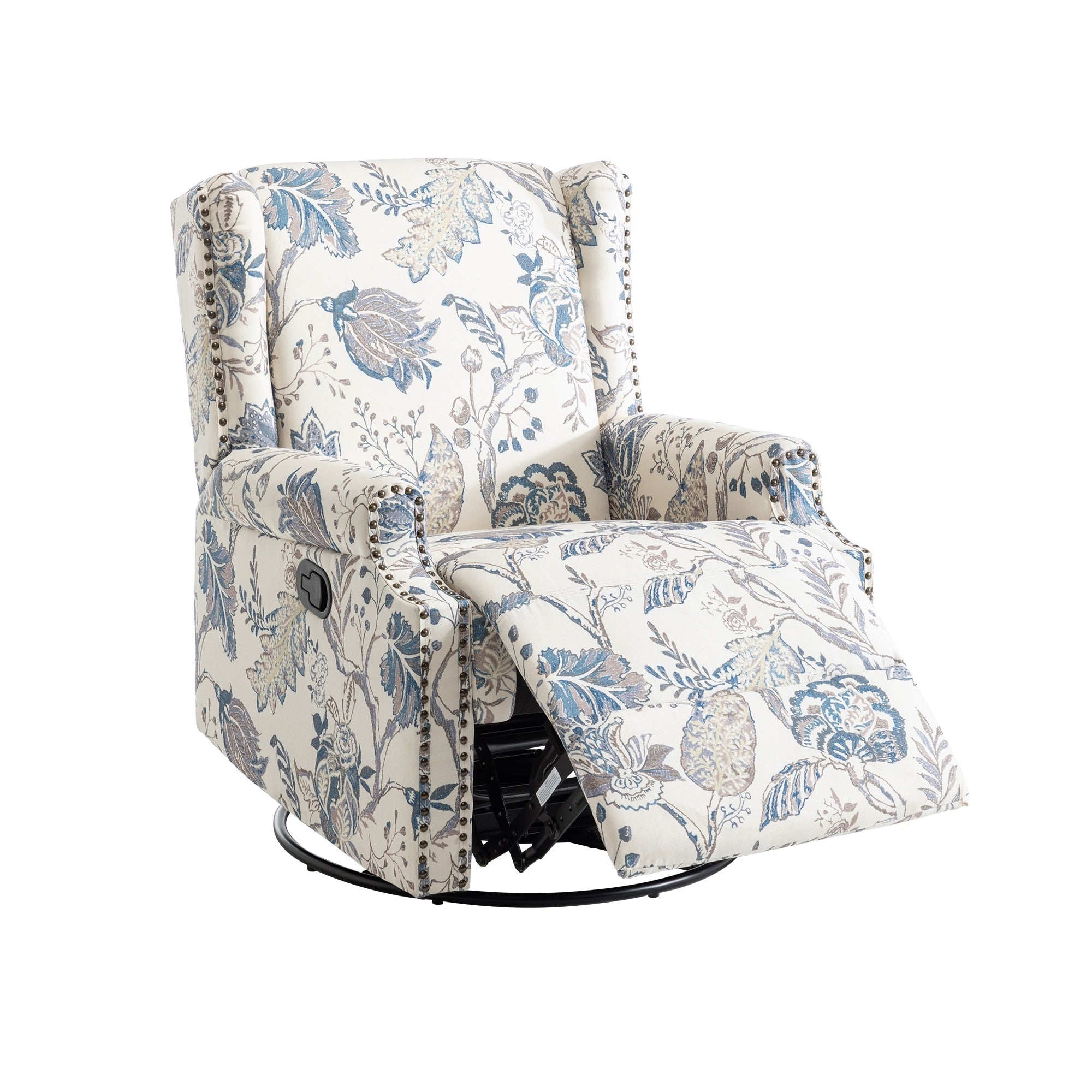 Fauteuil inclinable pivotant à motif floral de 29 po de largeur, à poussoir manuel