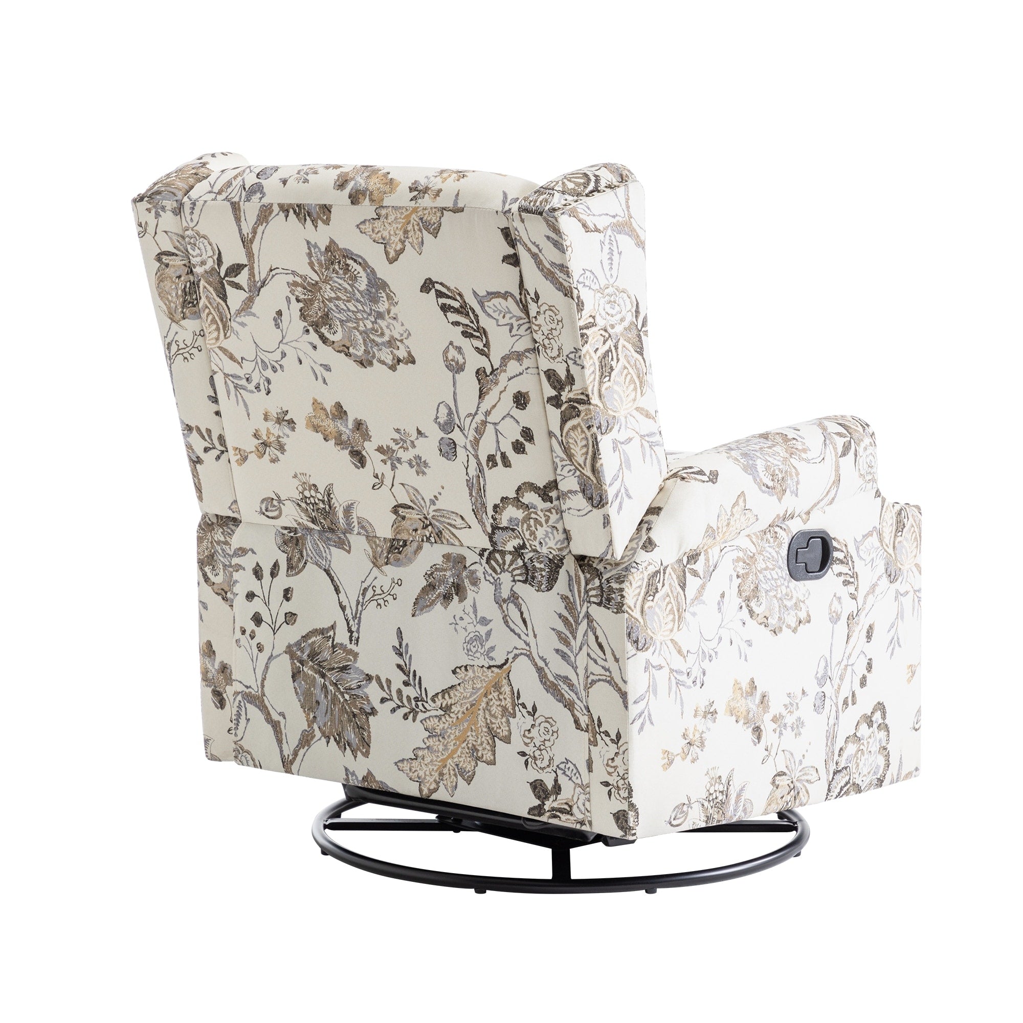 Fauteuil inclinable pivotant à motif floral de 29 po de largeur, à poussoir manuel