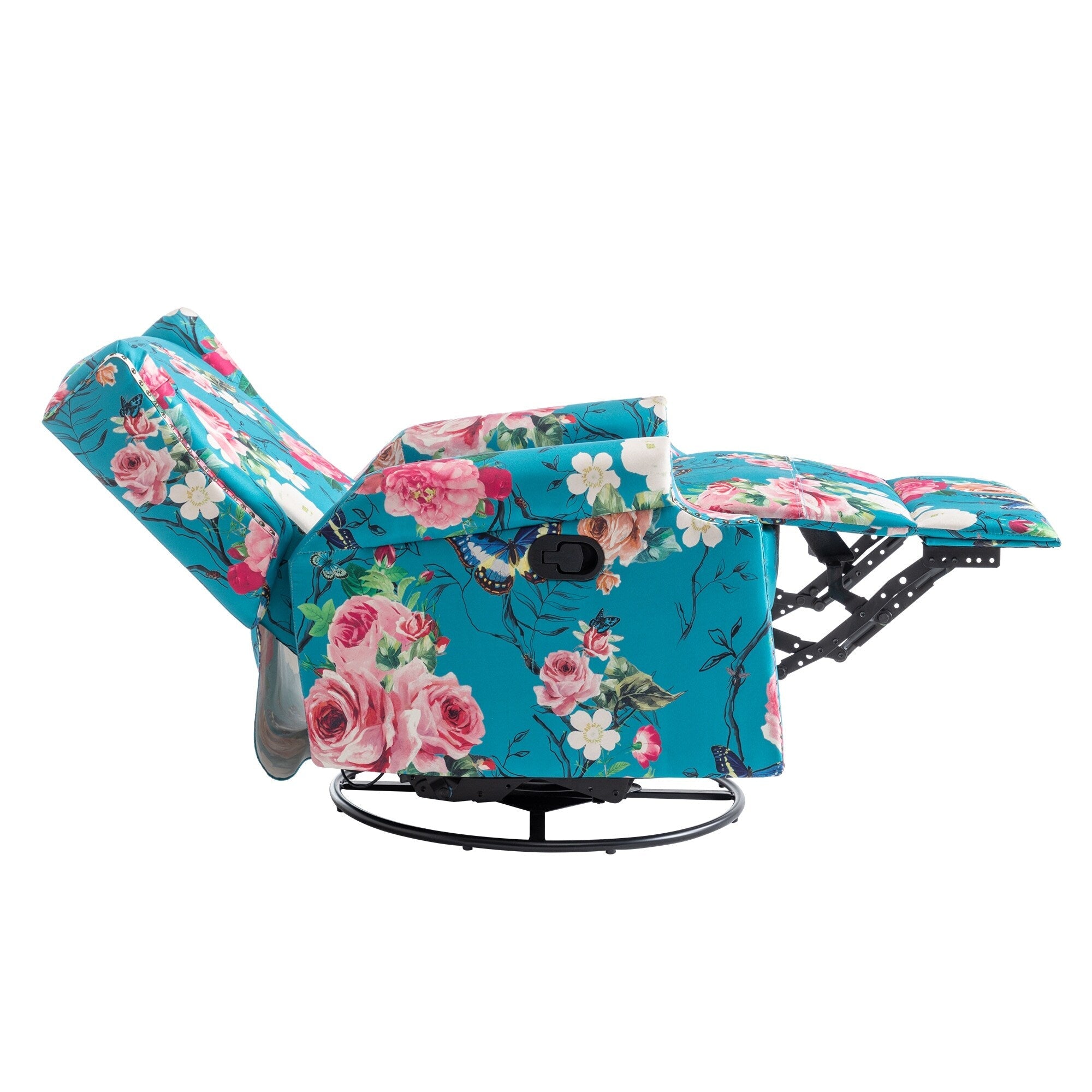 Fauteuil inclinable pivotant à motif floral de 29 po de largeur, à poussoir manuel