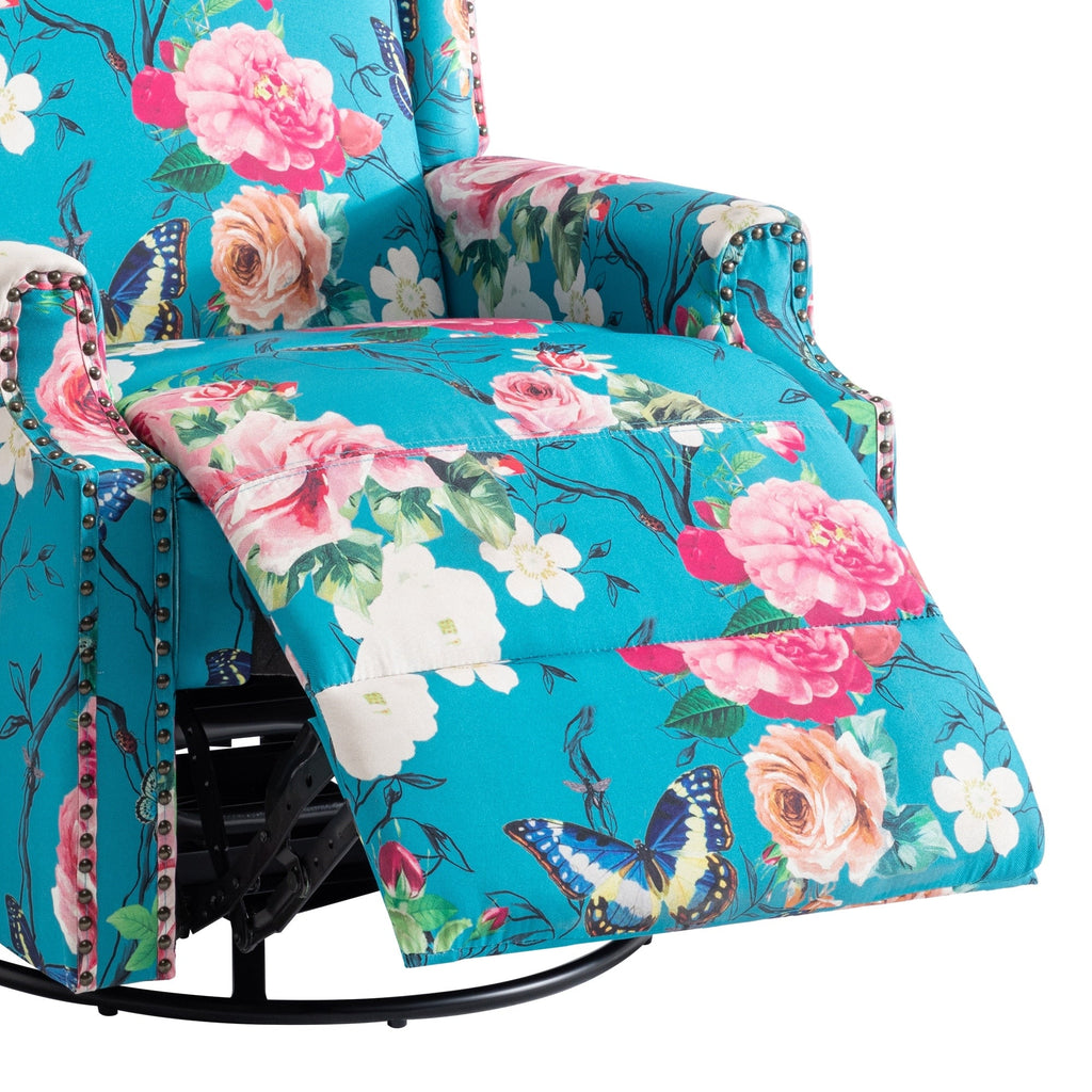 Fauteuil inclinable pivotant à motif floral de 29 po de largeur, à poussoir manuel