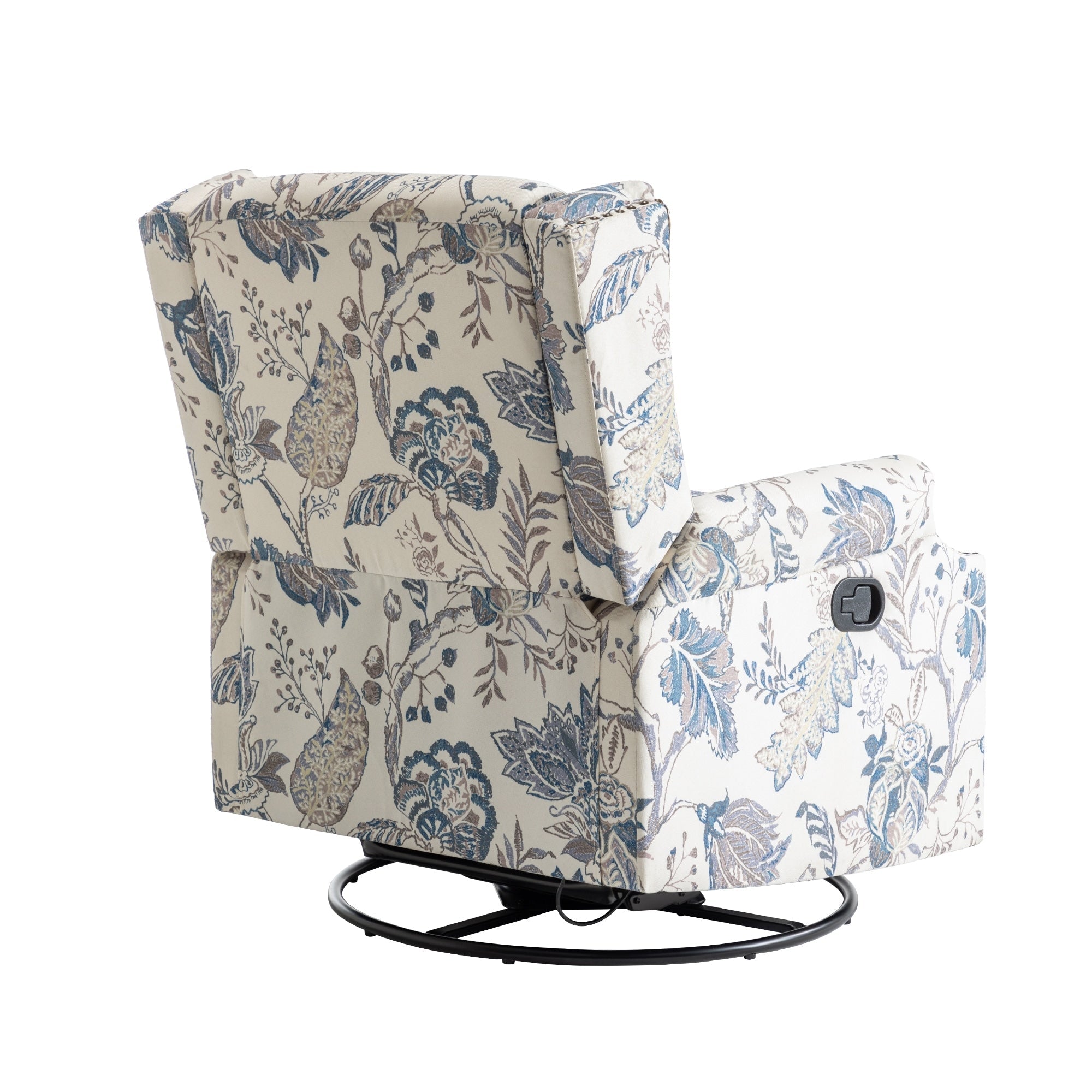 Fauteuil inclinable pivotant à motif floral de 29 po de largeur, à poussoir manuel