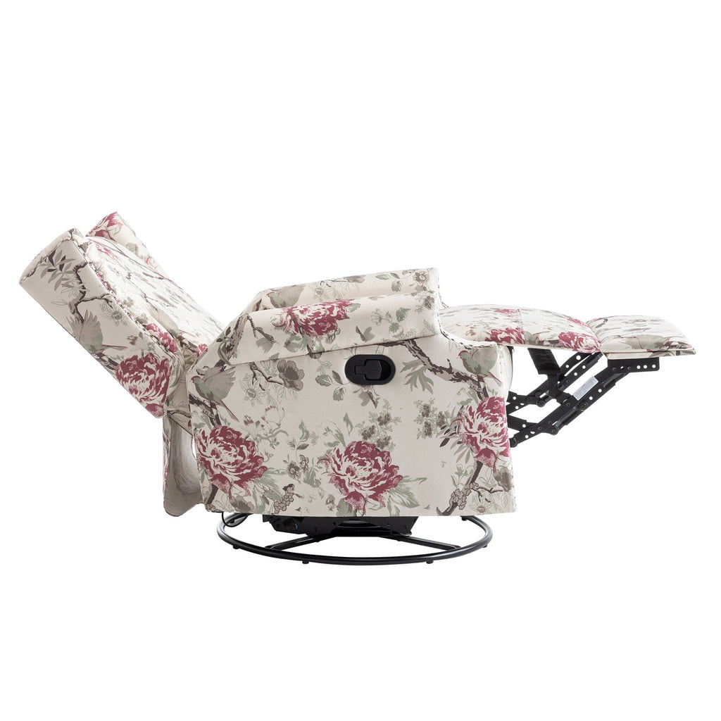 Fauteuil inclinable pivotant à motif floral de 29 po de largeur, à poussoir manuel