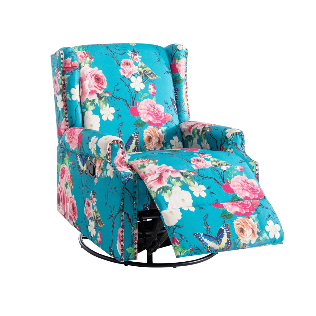 Fauteuil inclinable pivotant à motif floral de 29 po de largeur, à poussoir manuel
