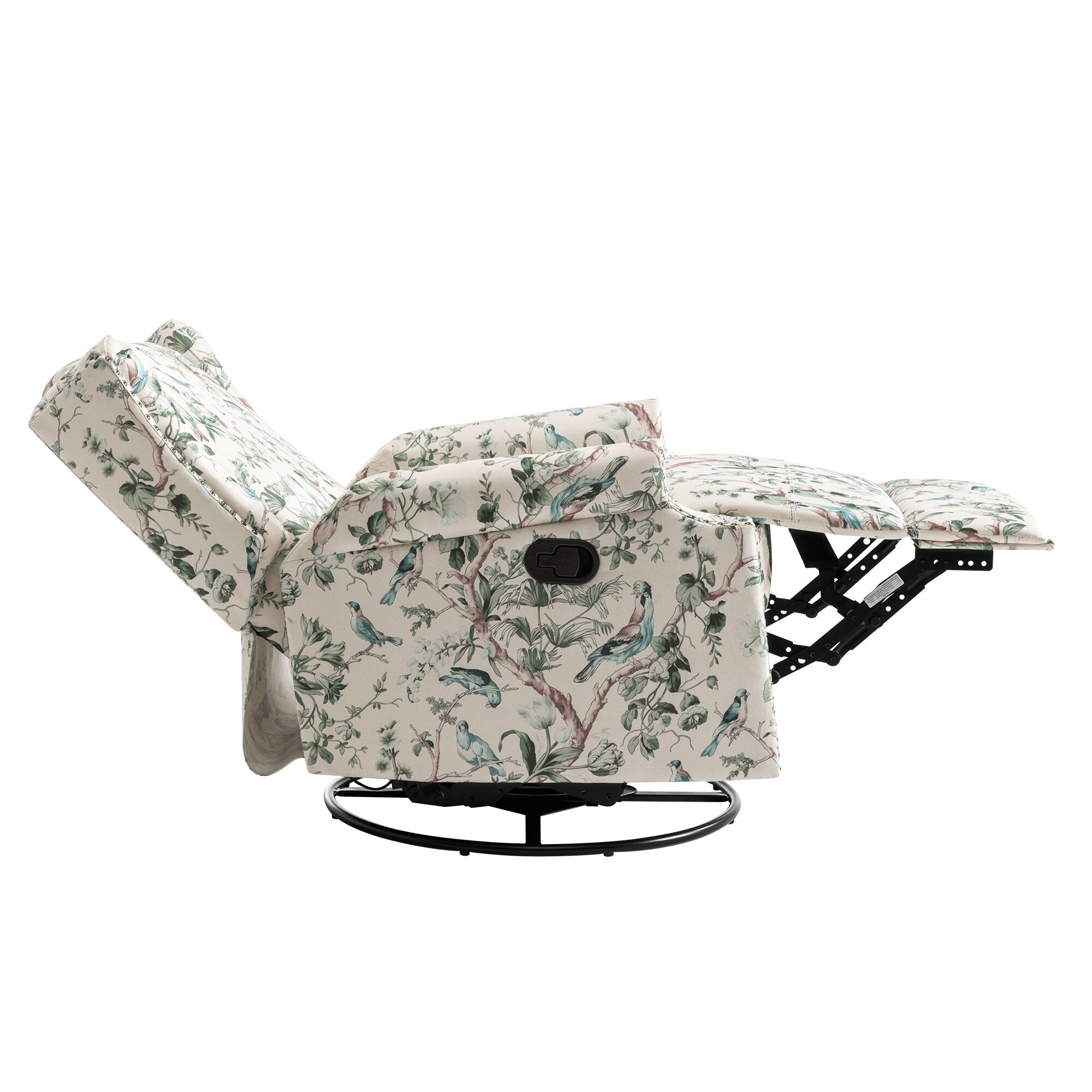 Fauteuil inclinable pivotant à motif floral de 29 po de largeur, à poussoir manuel