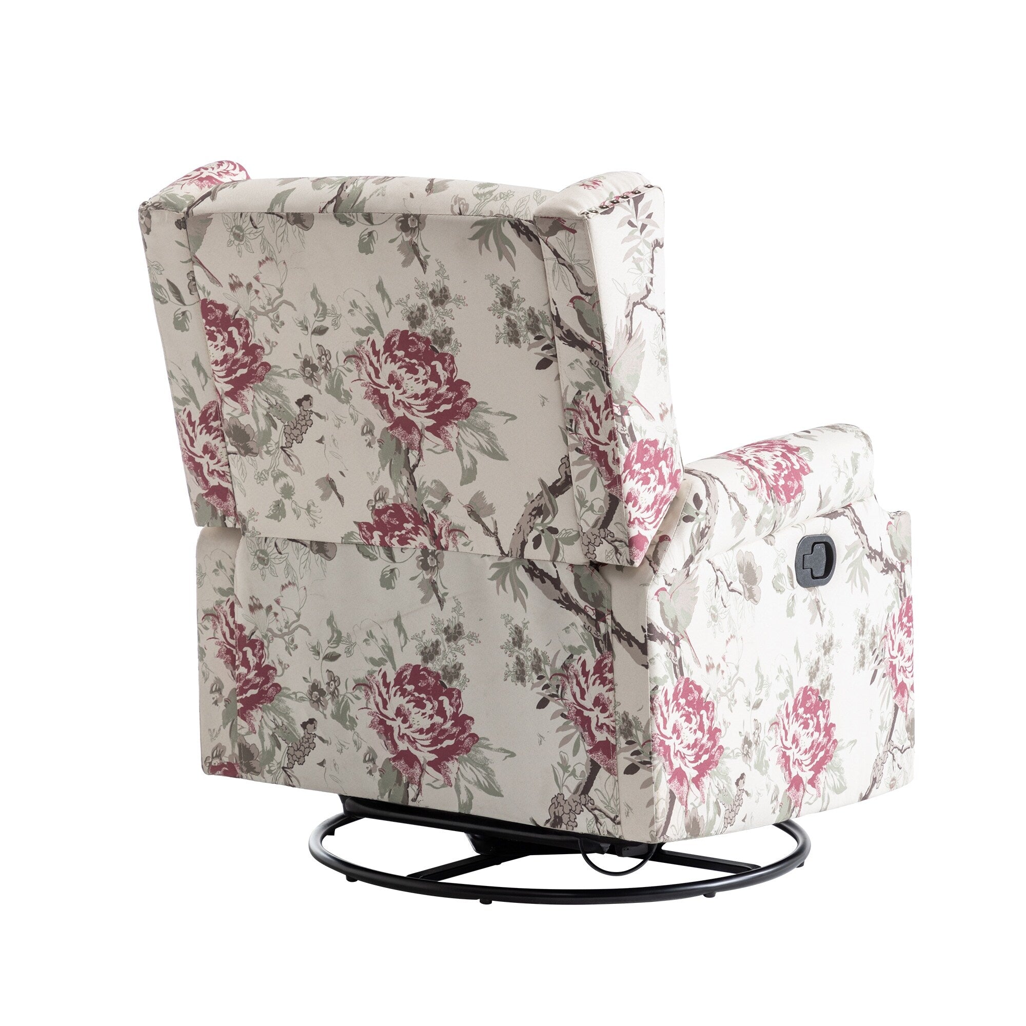Fauteuil inclinable pivotant à motif floral de 29 po de largeur, à poussoir manuel