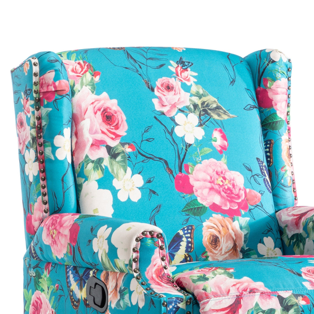 Fauteuil inclinable pivotant à motif floral de 29 po de largeur, à poussoir manuel