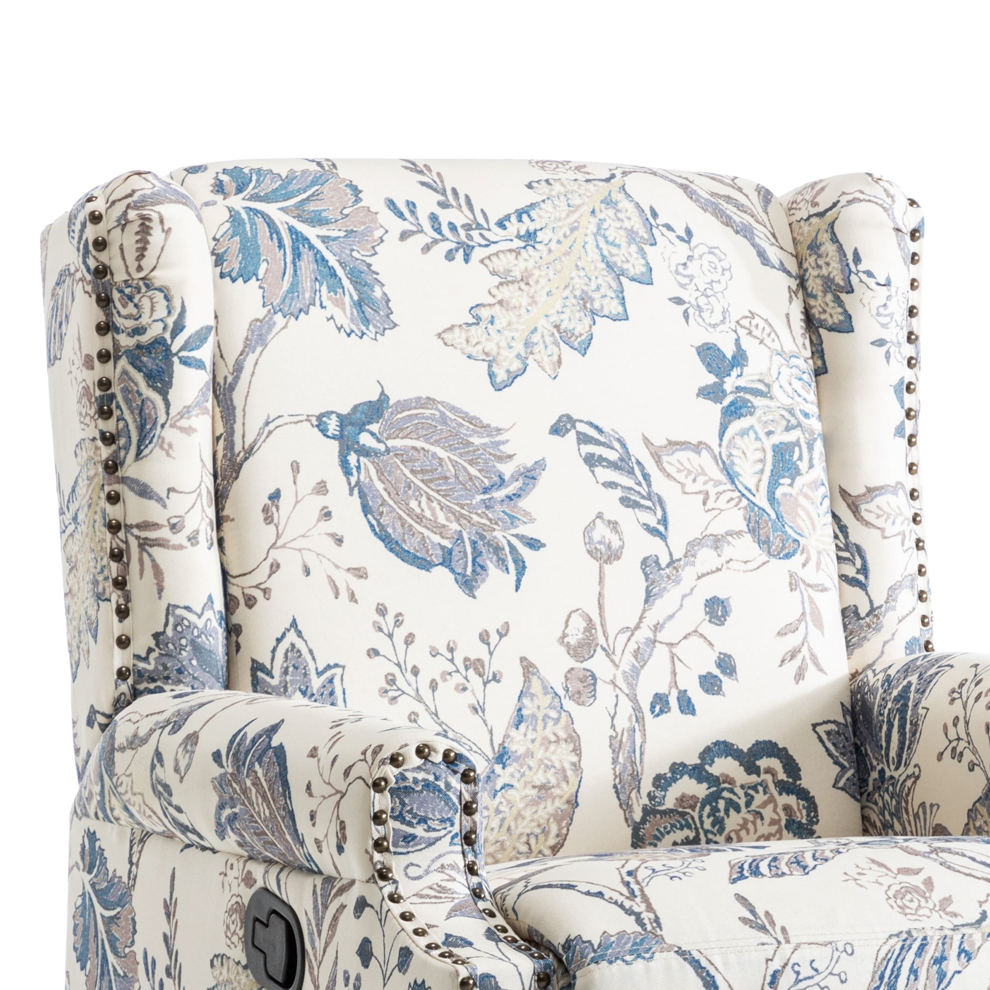 Fauteuil inclinable pivotant à motif floral de 29 po de largeur, à poussoir manuel