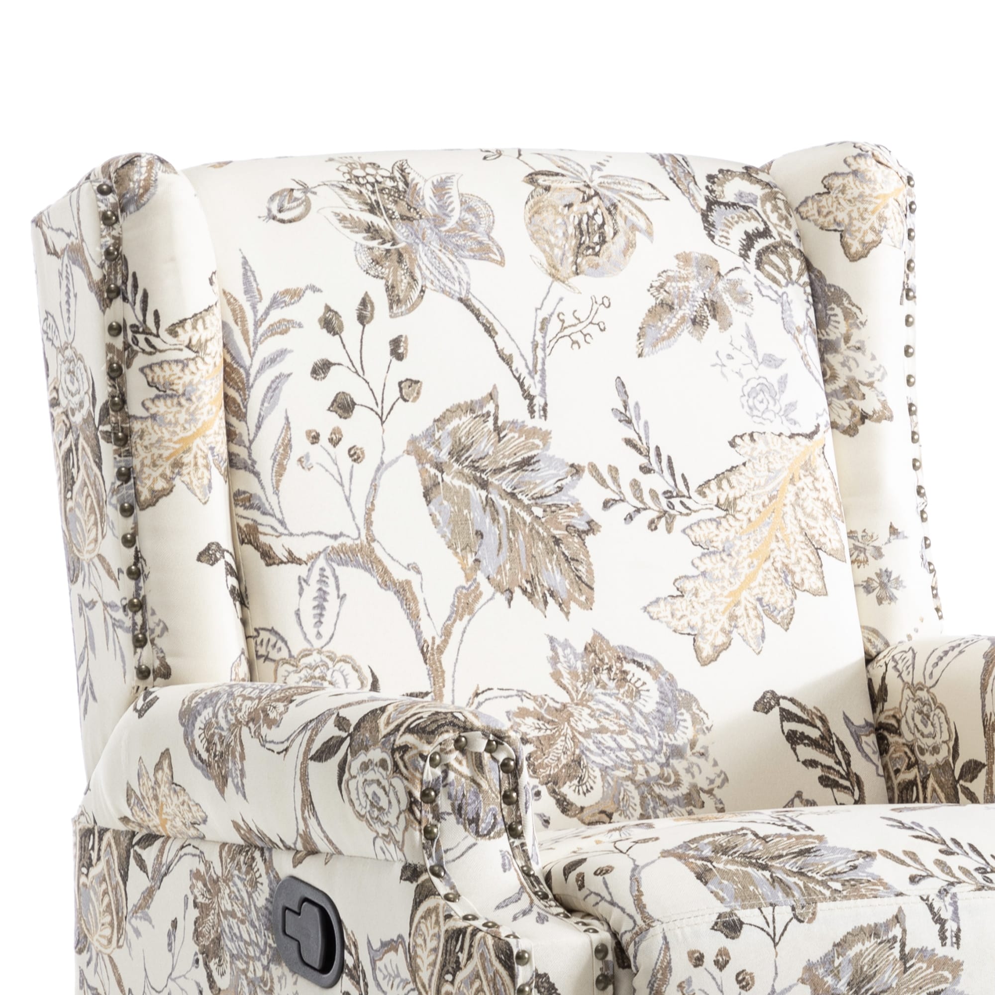 Fauteuil inclinable pivotant à motif floral de 29 po de largeur, à poussoir manuel