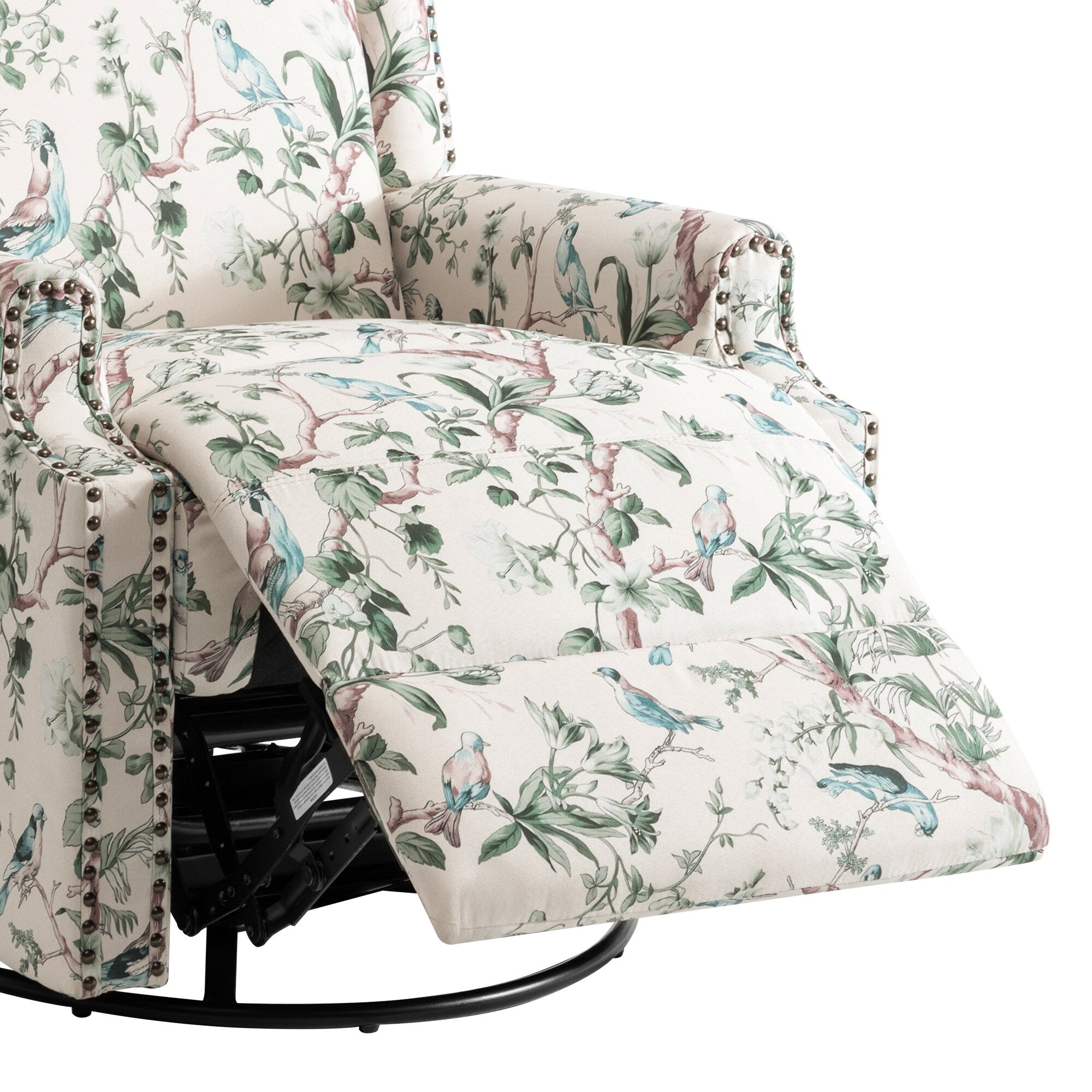 Fauteuil inclinable pivotant à motif floral de 29 po de largeur, à poussoir manuel
