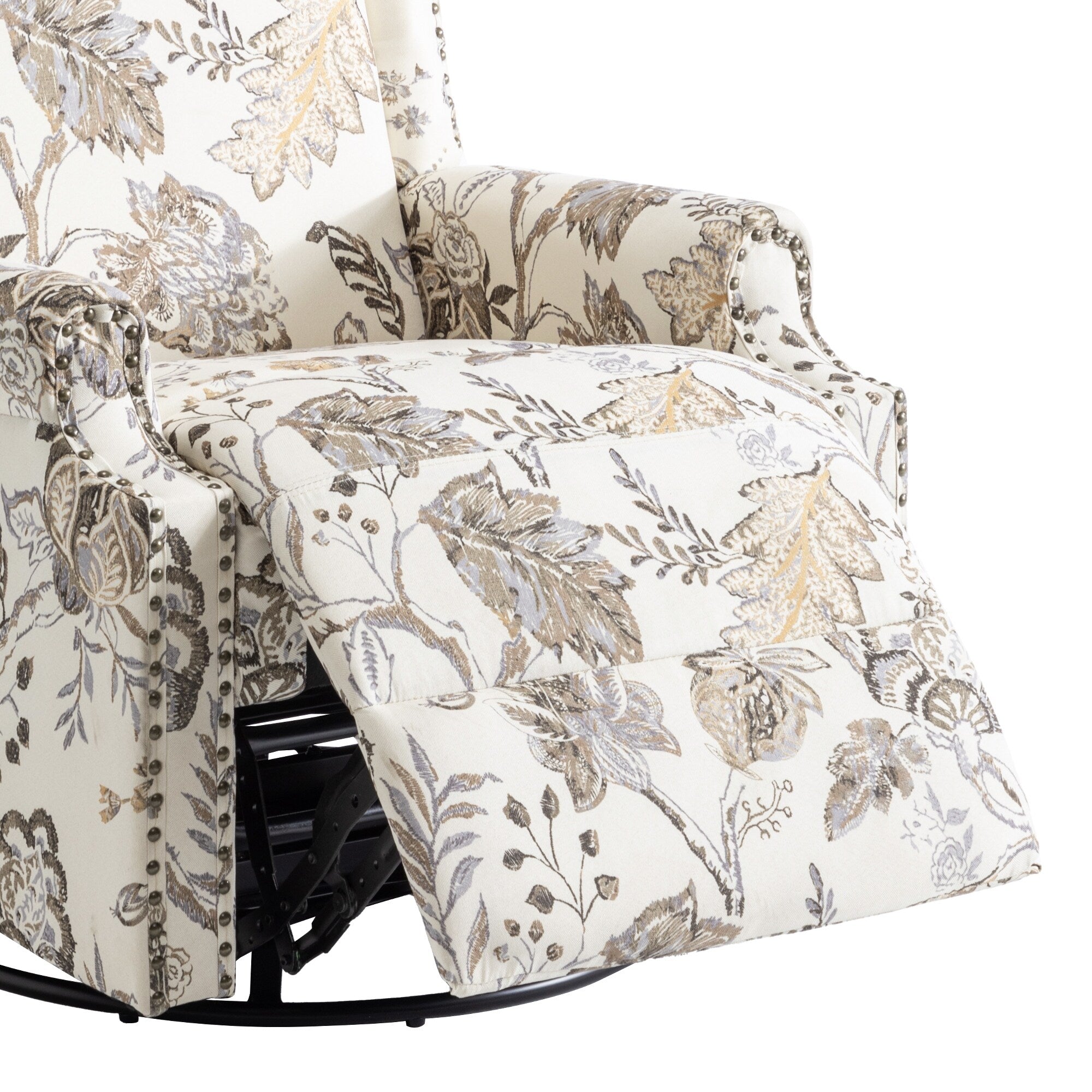 Fauteuil inclinable pivotant à motif floral de 29 po de largeur, à poussoir manuel