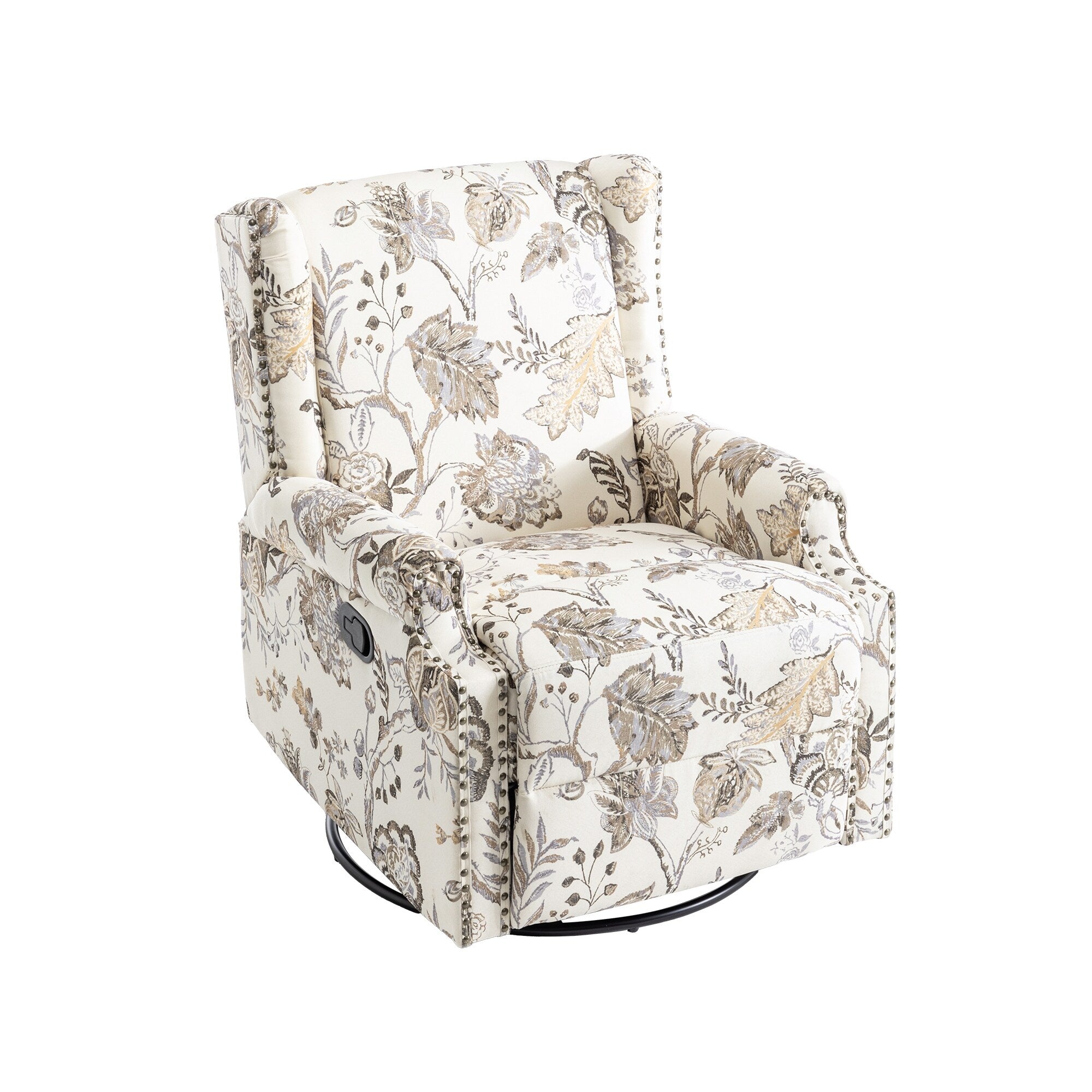 Fauteuil inclinable pivotant à motif floral de 29 po de largeur, à poussoir manuel