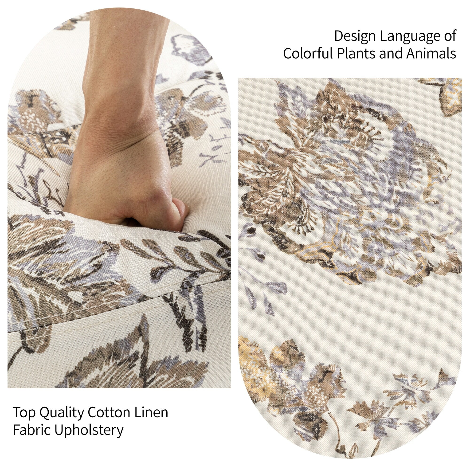 Fauteuil inclinable pivotant à motif floral de 29 po de largeur, à poussoir manuel