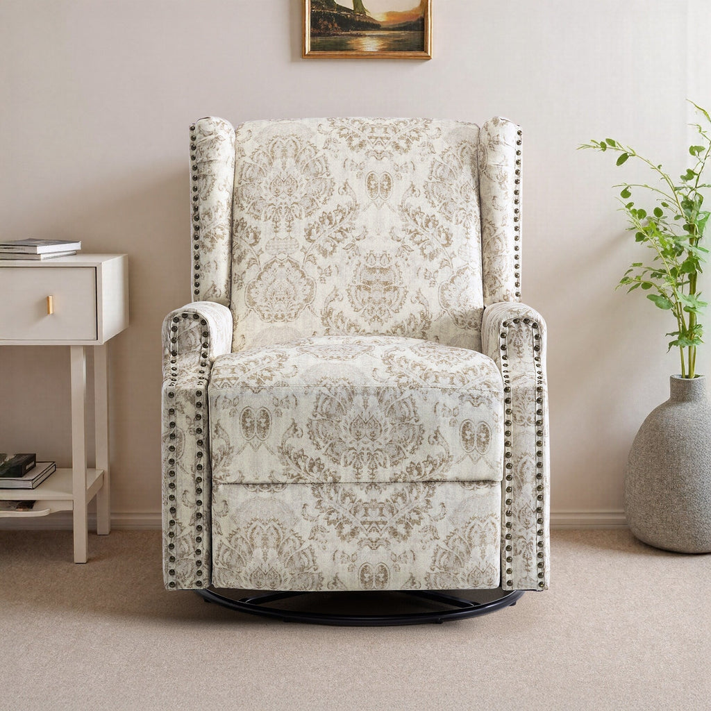 Fauteuil inclinable pivotant à motif floral de 29 po de largeur, à poussoir manuel