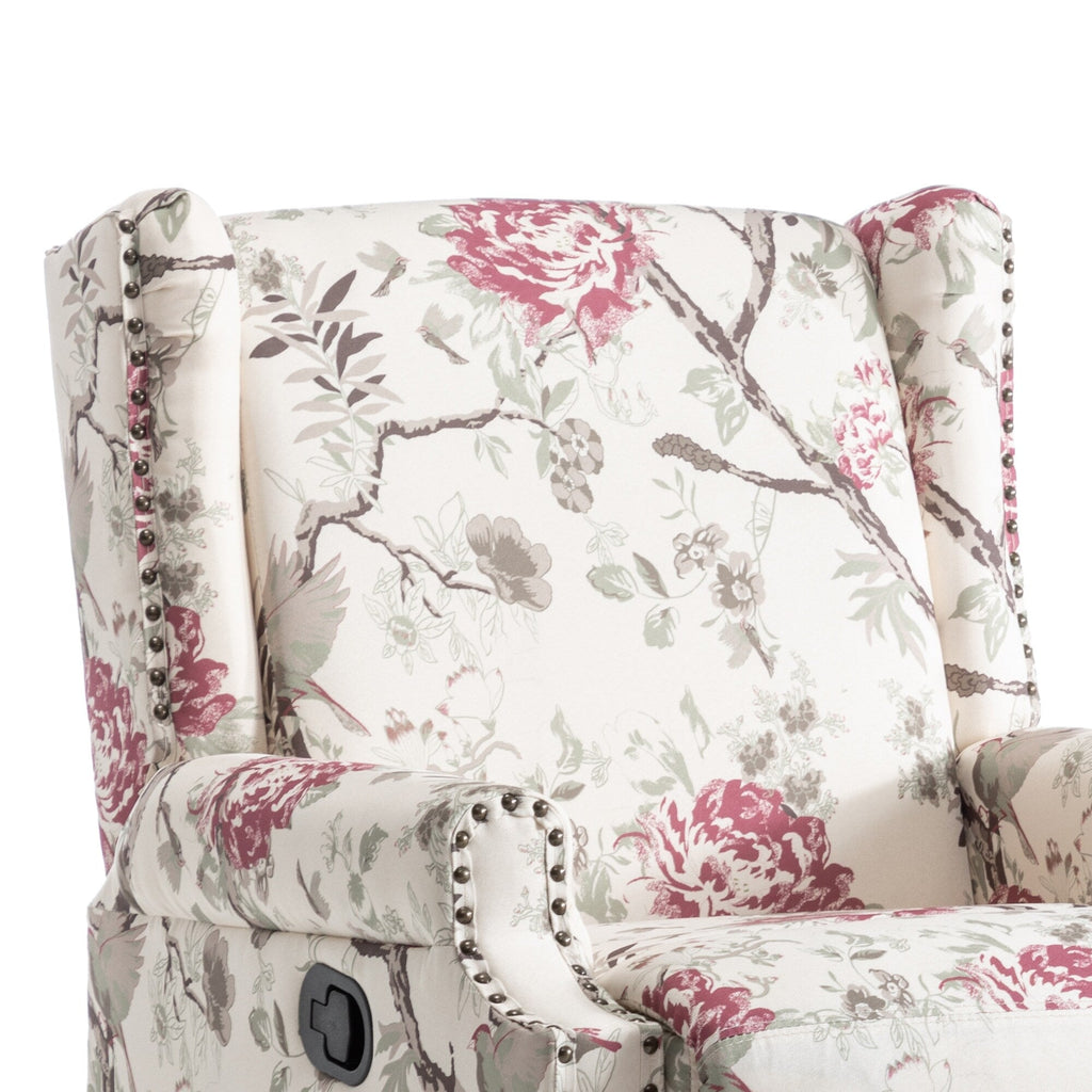 Fauteuil inclinable pivotant à motif floral de 29 po de largeur, à poussoir manuel