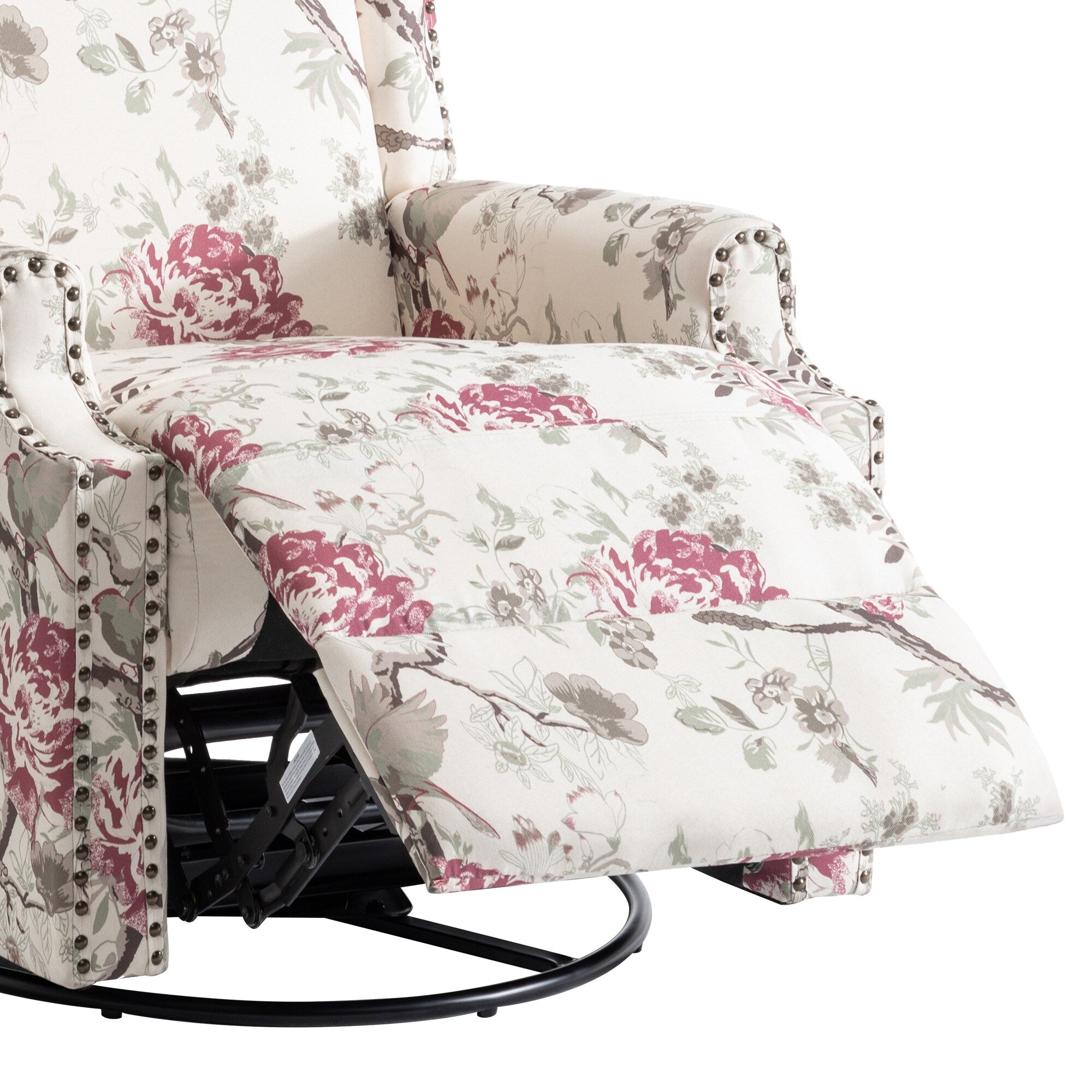 Fauteuil inclinable pivotant à motif floral de 29 po de largeur, à poussoir manuel