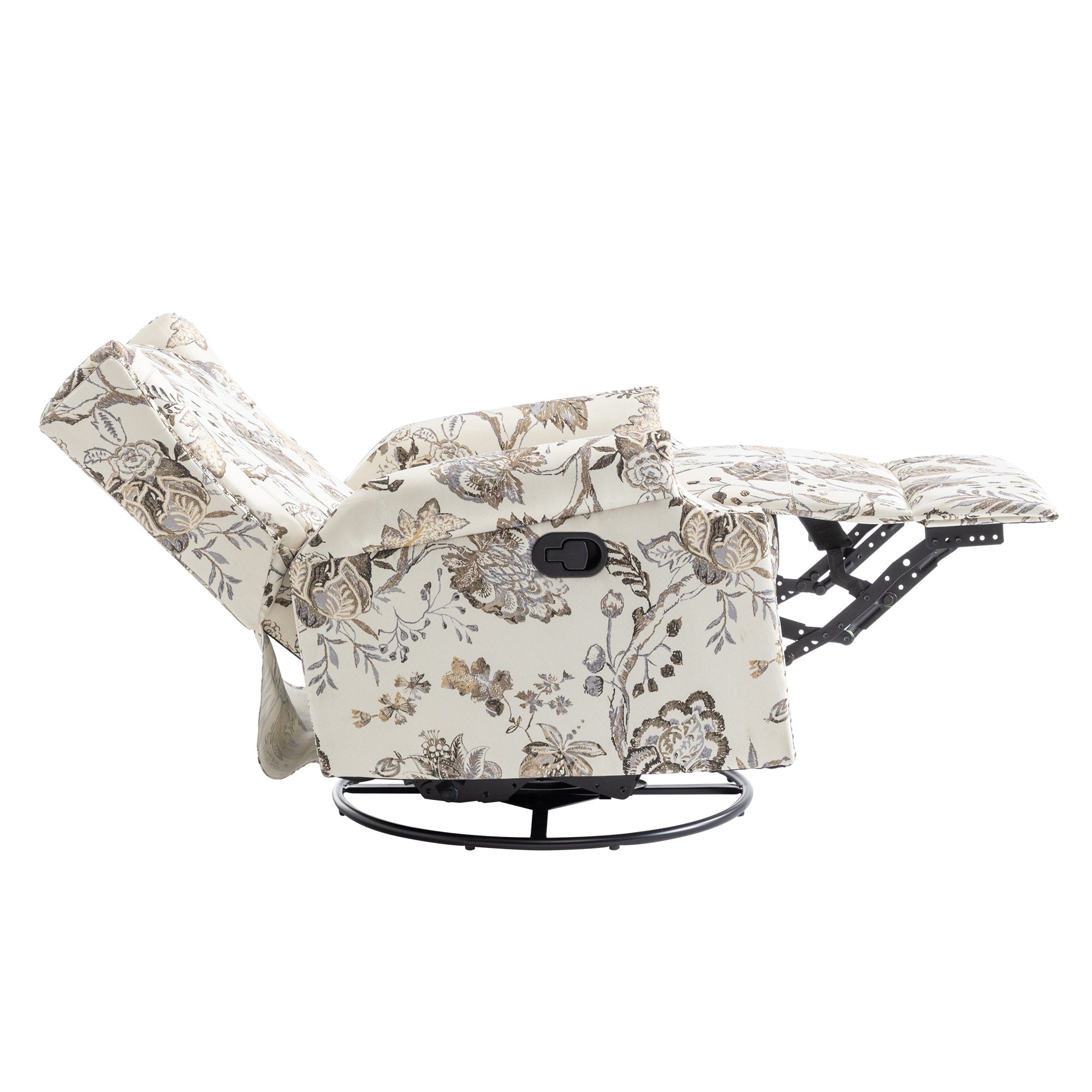 Fauteuil inclinable pivotant à motif floral de 29 po de largeur, à poussoir manuel
