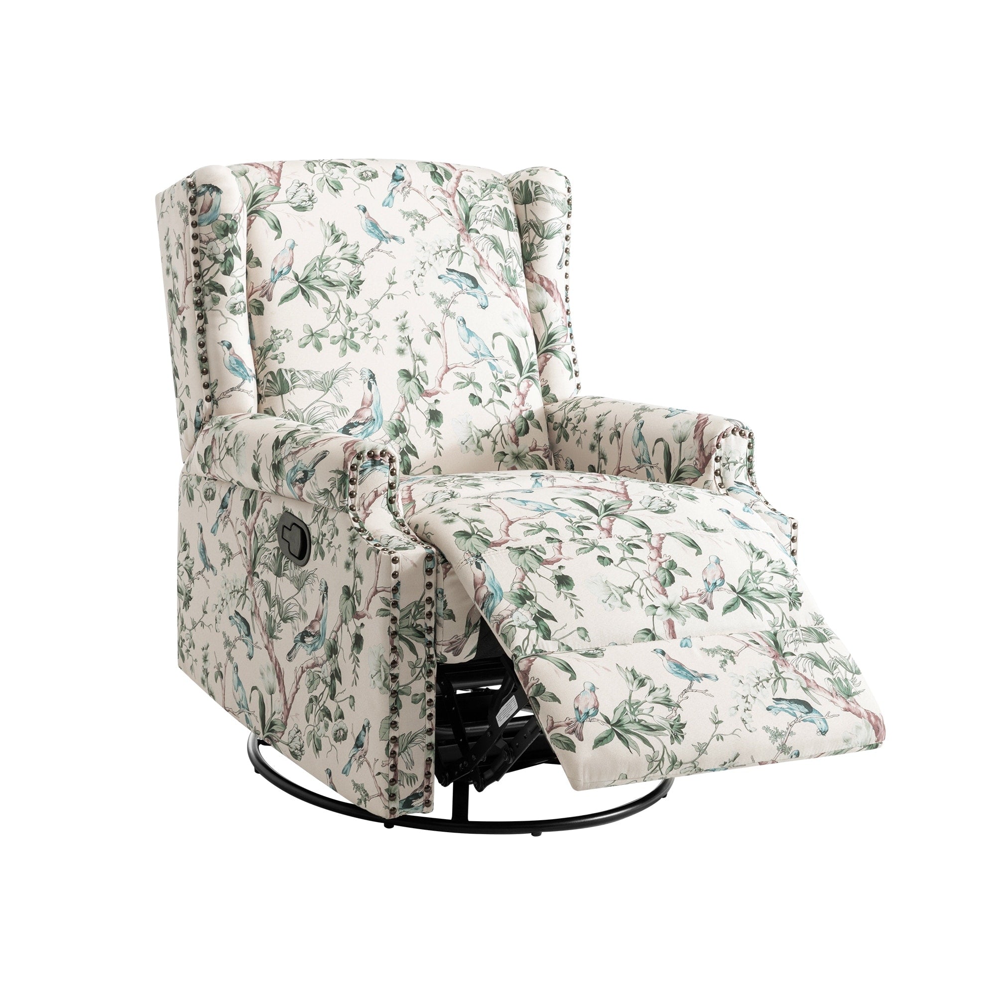 Fauteuil inclinable pivotant à motif floral de 29 po de largeur, à poussoir manuel