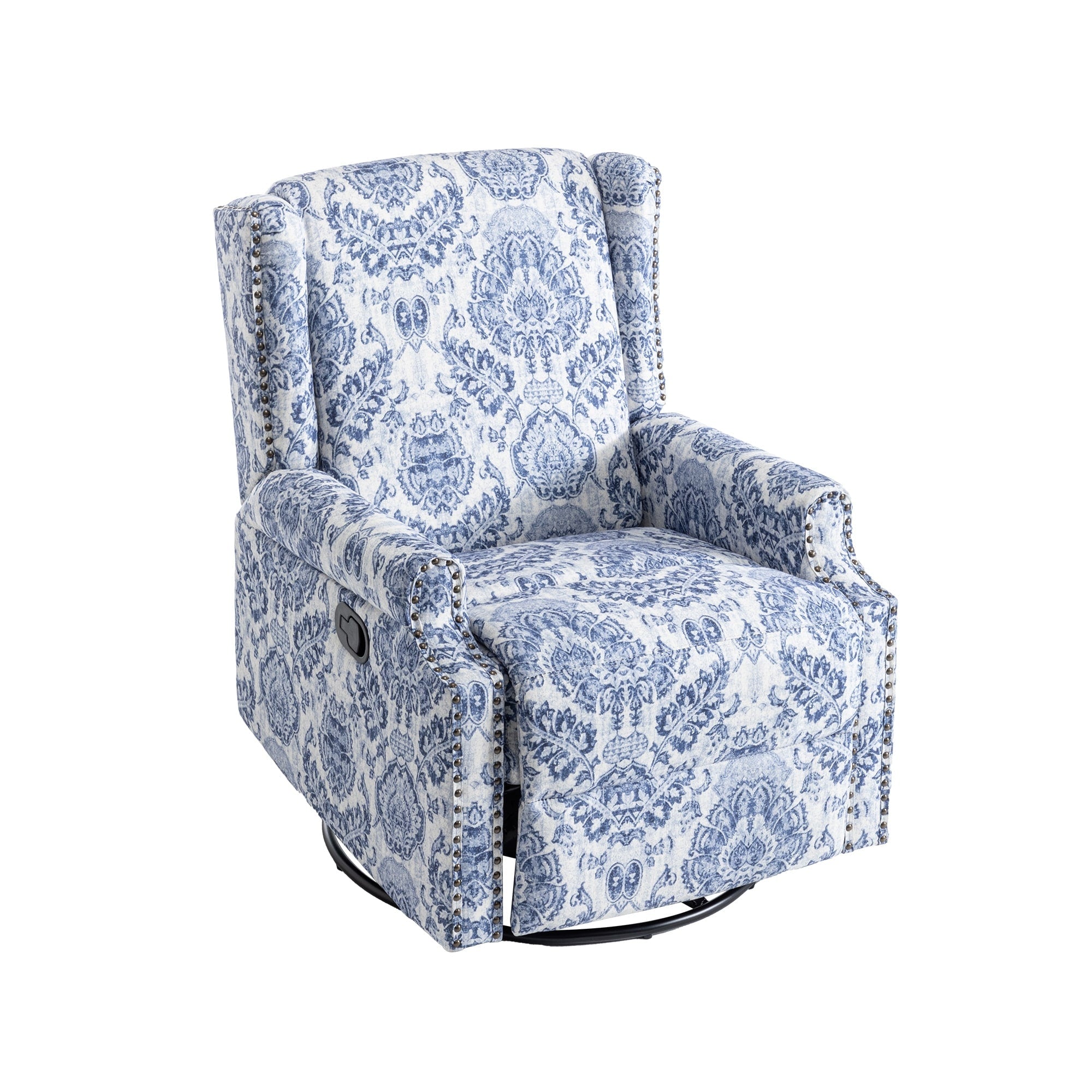 Fauteuil inclinable pivotant à motif floral de 29 po de largeur, à poussoir manuel