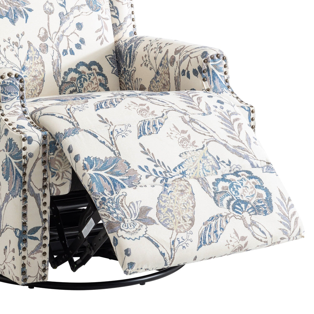 Fauteuil inclinable pivotant à motif floral de 29 po de largeur, à poussoir manuel