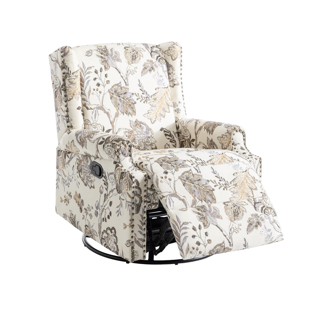 Fauteuil inclinable pivotant à motif floral de 29 po de largeur, à poussoir manuel