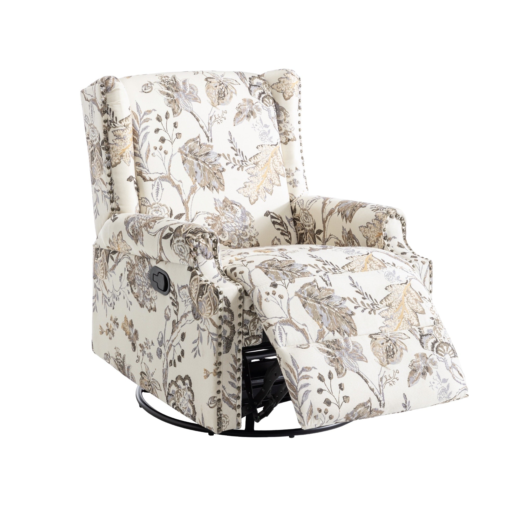 Fauteuil inclinable pivotant à motif floral de 29 po de largeur, à poussoir manuel
