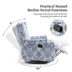 Fauteuil inclinable pivotant à motif floral de 29 po de largeur, à poussoir manuel