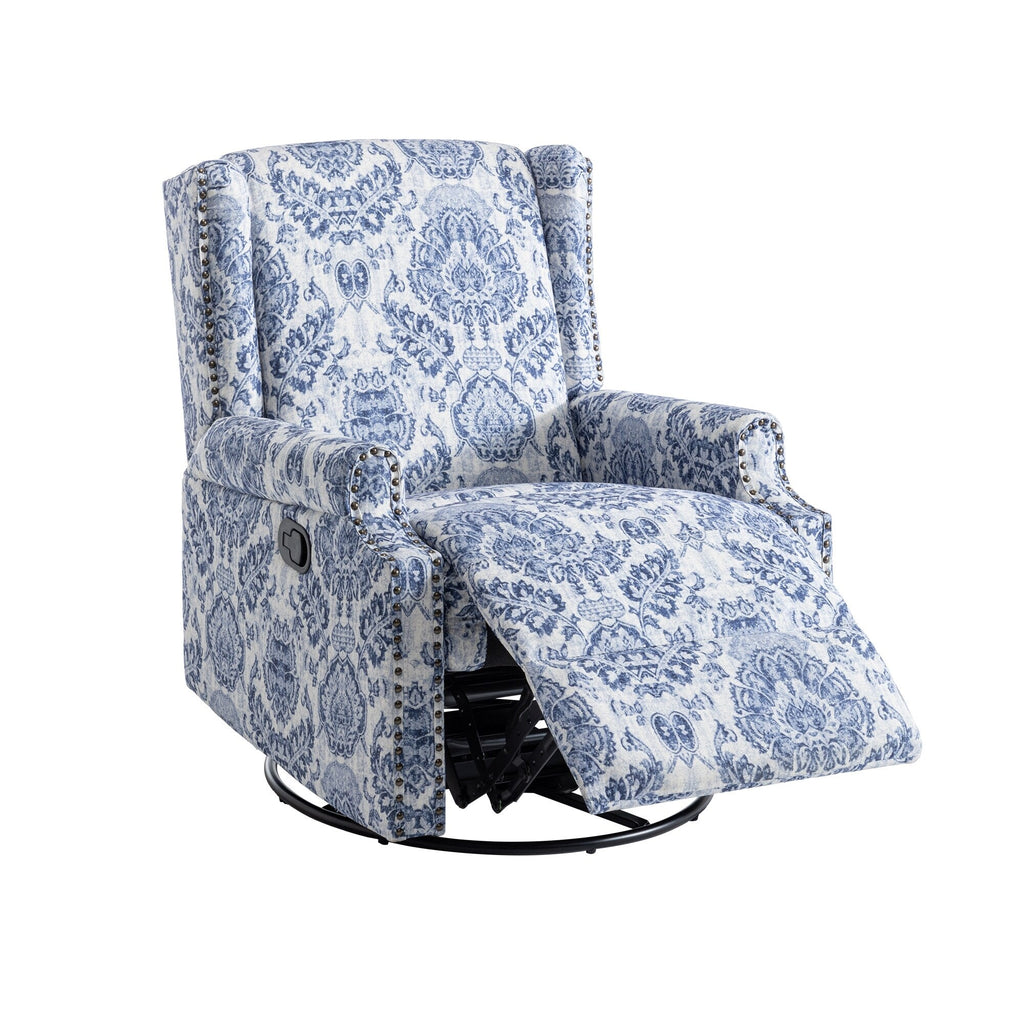 Fauteuil inclinable pivotant à motif floral de 29 po de largeur, à poussoir manuel