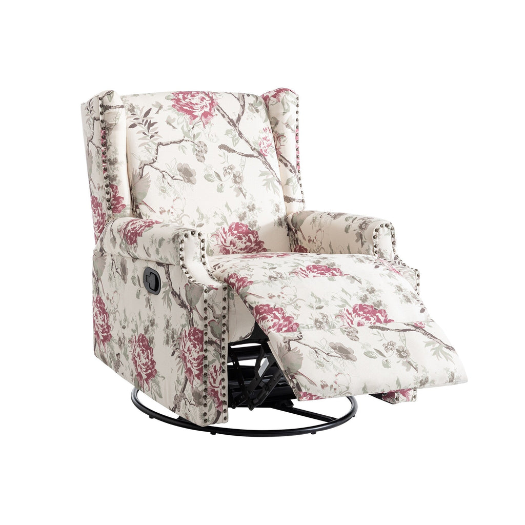 Fauteuil inclinable pivotant à motif floral de 29 po de largeur, à poussoir manuel