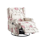 Fauteuil inclinable pivotant à motif floral de 29 po de largeur, à poussoir manuel