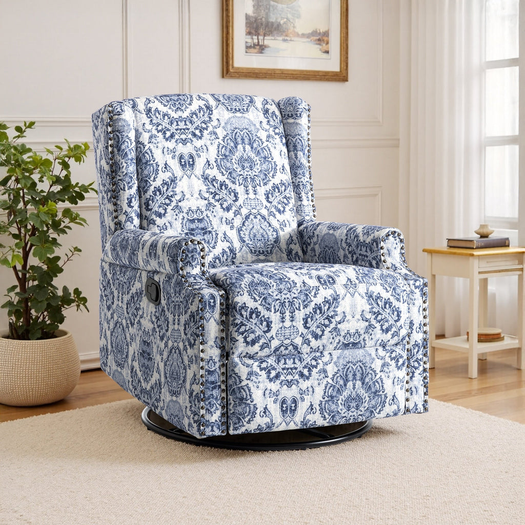 Fauteuil inclinable pivotant à motif floral de 29 po de largeur, à poussoir manuel