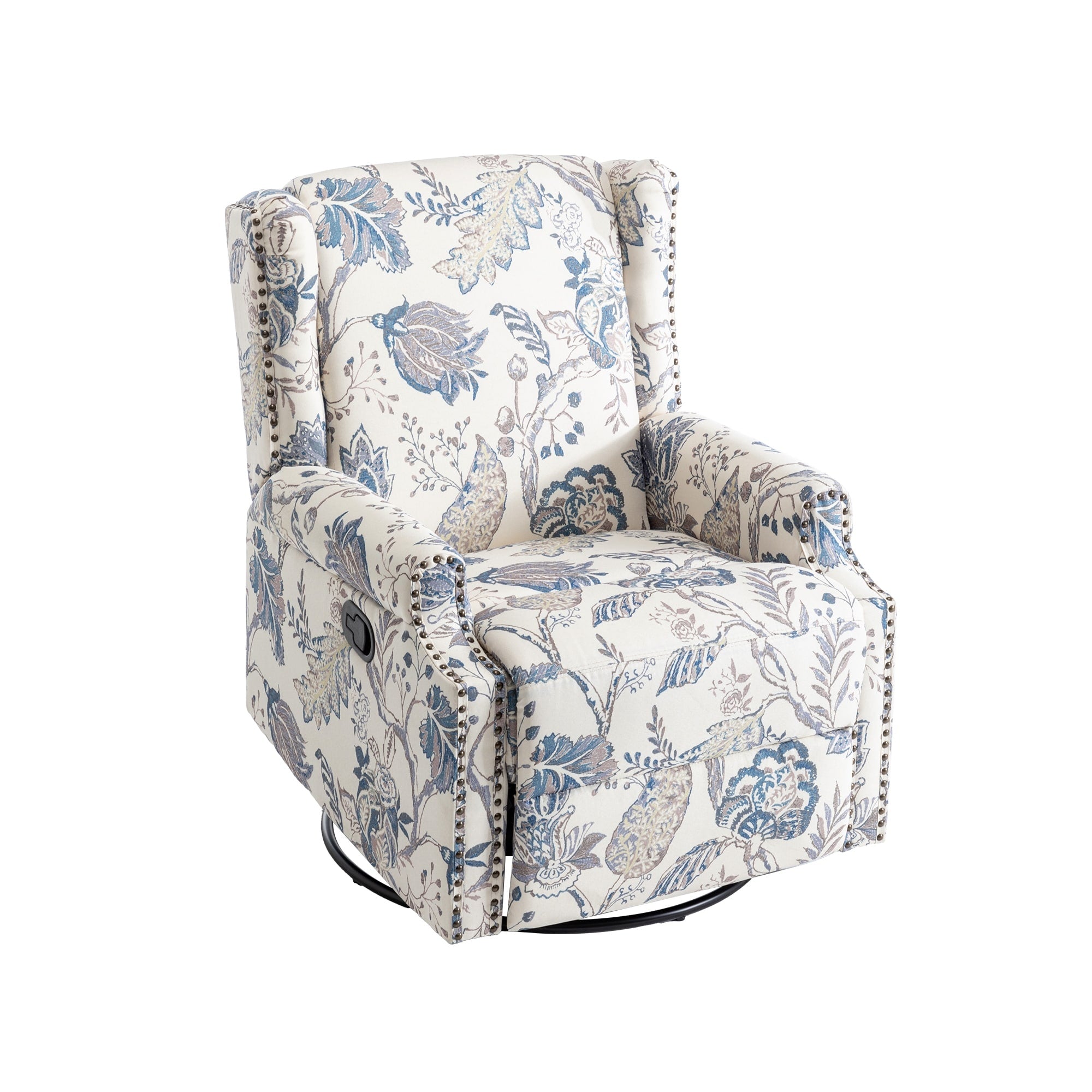 Fauteuil inclinable pivotant à motif floral de 29 po de largeur, à poussoir manuel