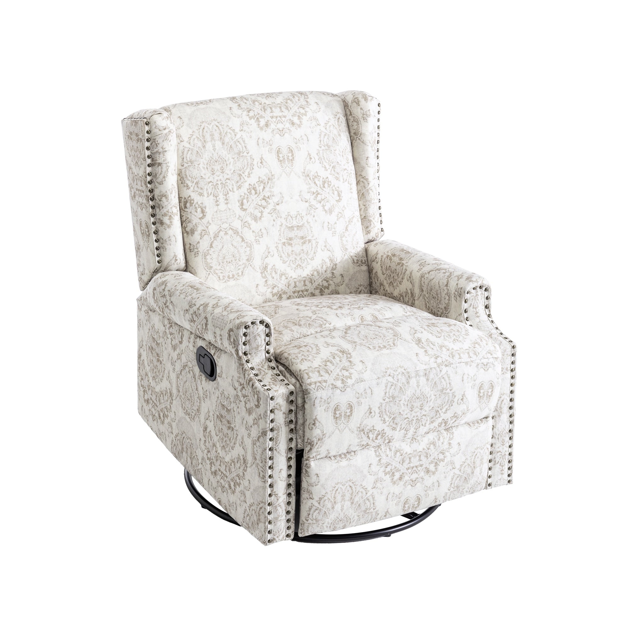 Fauteuil inclinable pivotant à motif floral de 29 po de largeur, à poussoir manuel