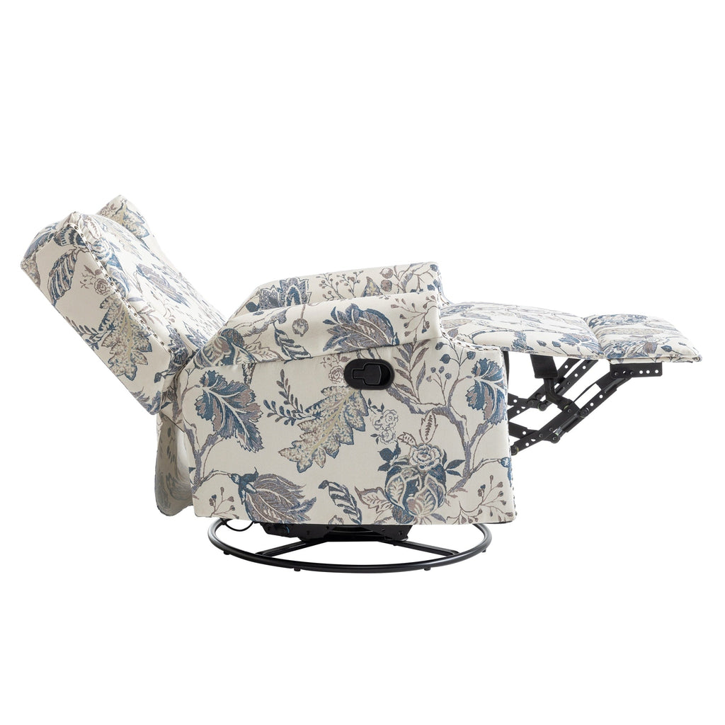 Fauteuil inclinable pivotant à motif floral de 29 po de largeur, à poussoir manuel