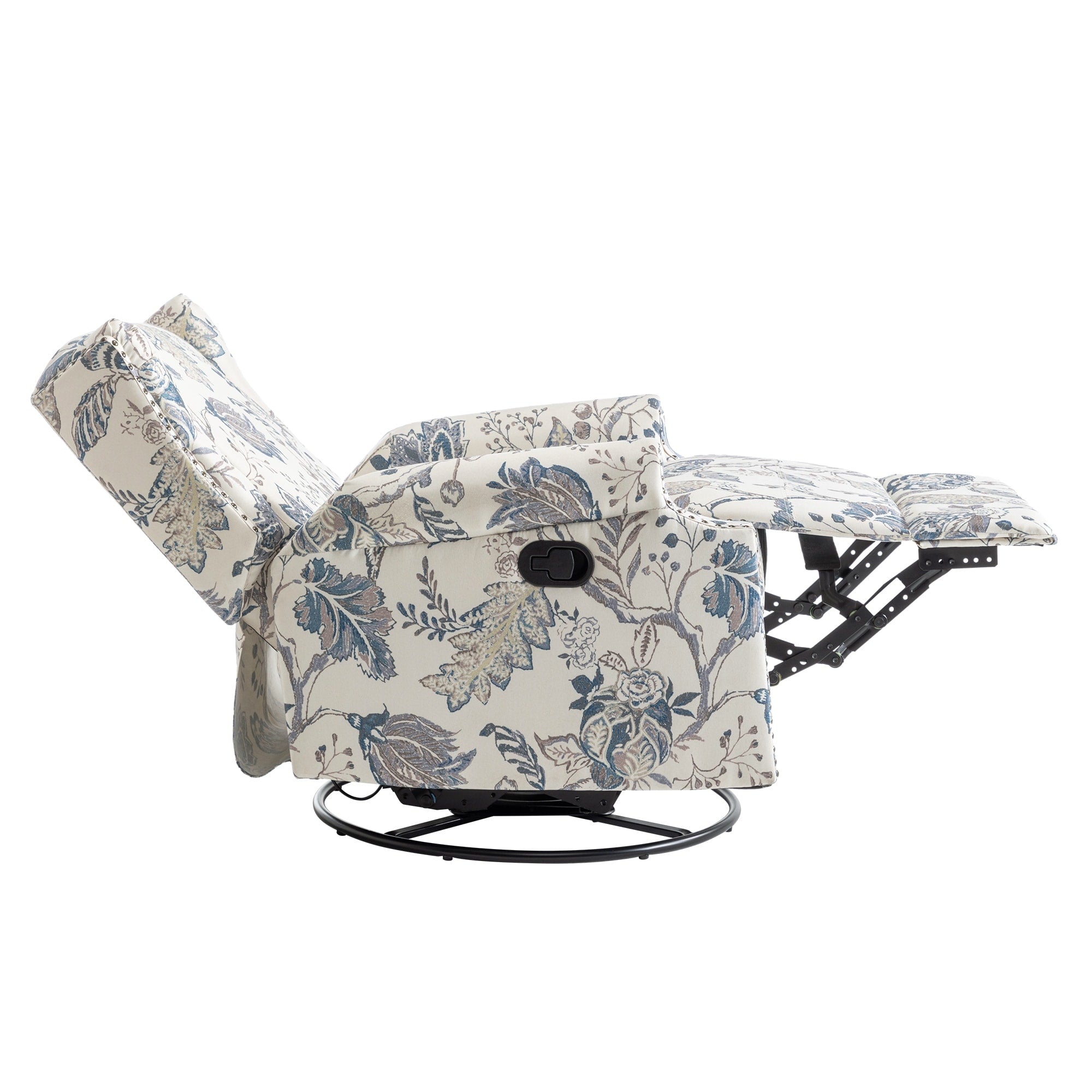 Fauteuil inclinable pivotant à motif floral de 29 po de largeur, à poussoir manuel
