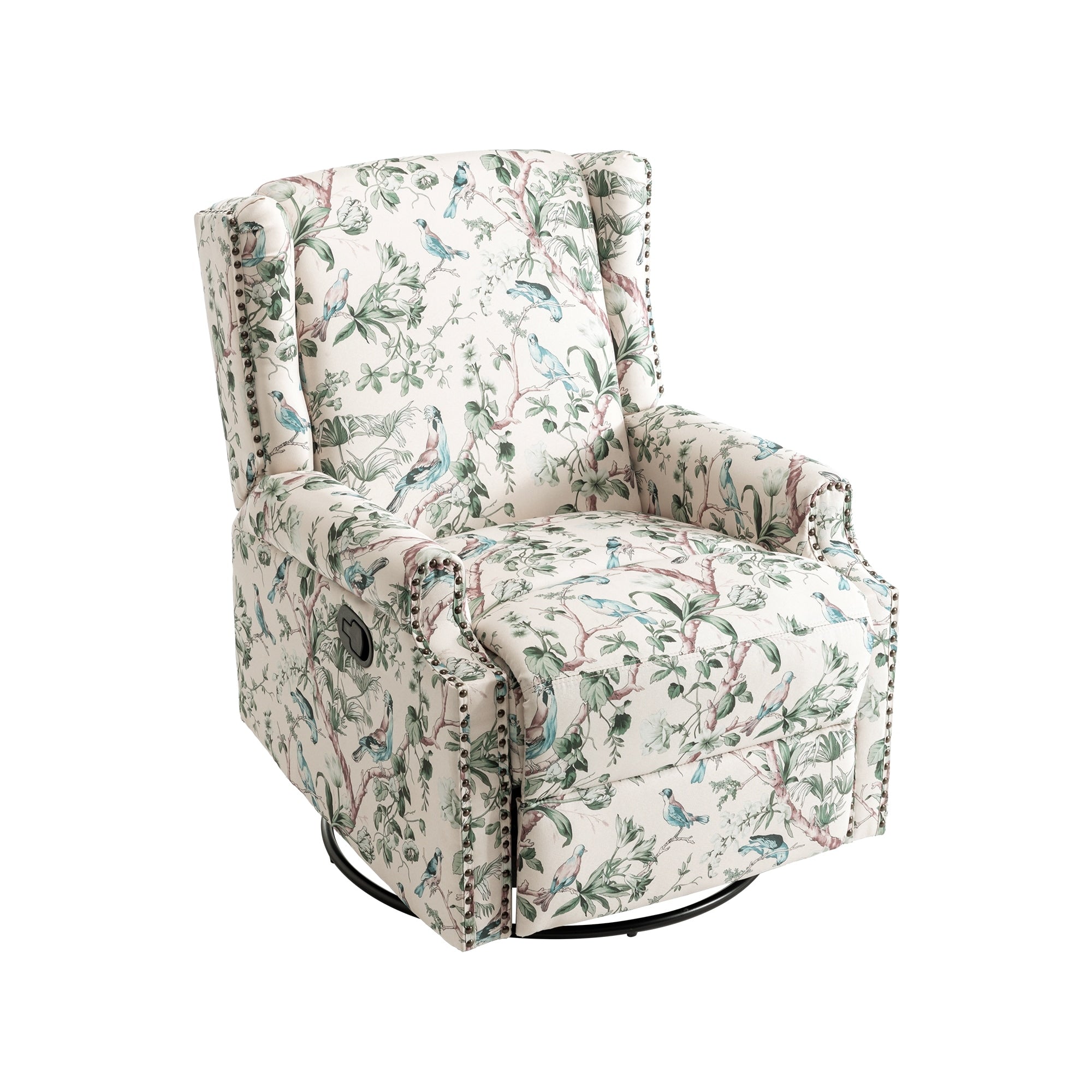 Fauteuil inclinable pivotant à motif floral de 29 po de largeur, à poussoir manuel