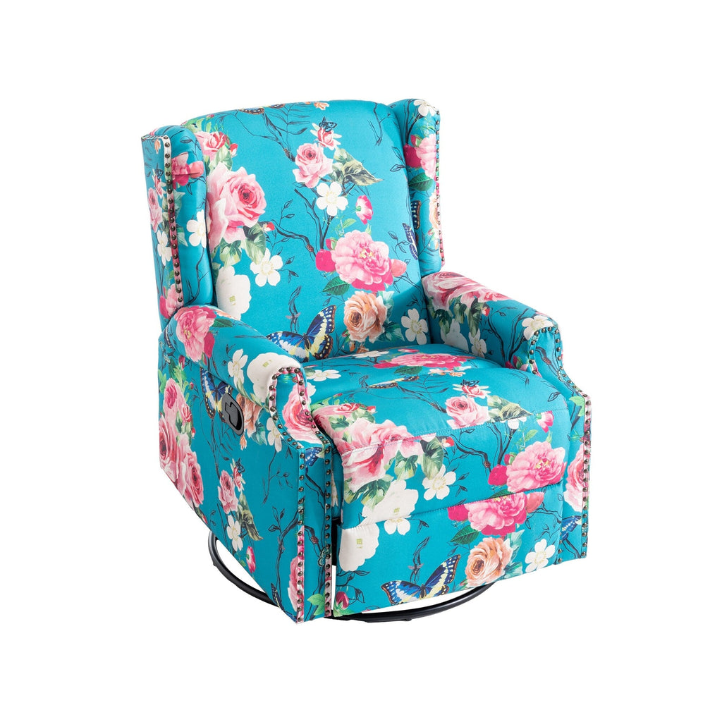 Fauteuil inclinable pivotant à motif floral de 29 po de largeur, à poussoir manuel