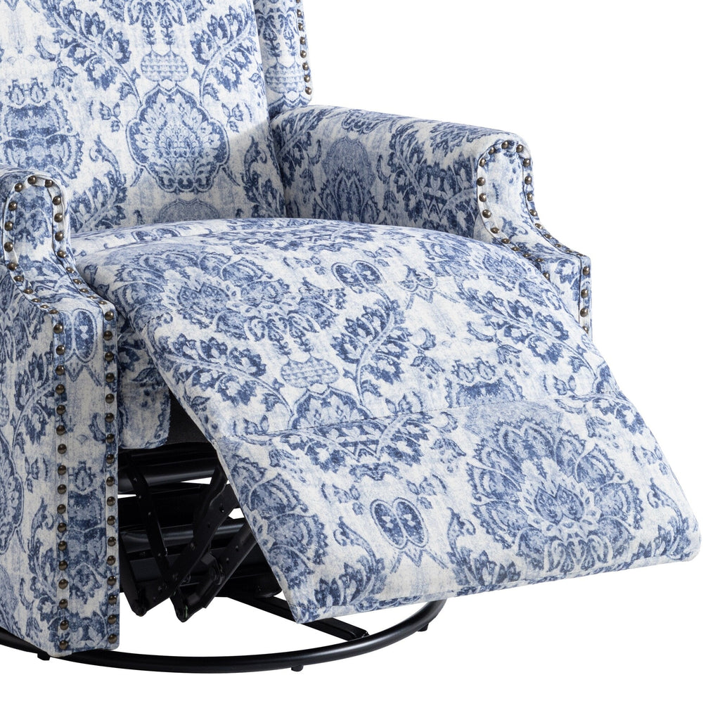 Fauteuil inclinable pivotant à motif floral de 29 po de largeur, à poussoir manuel