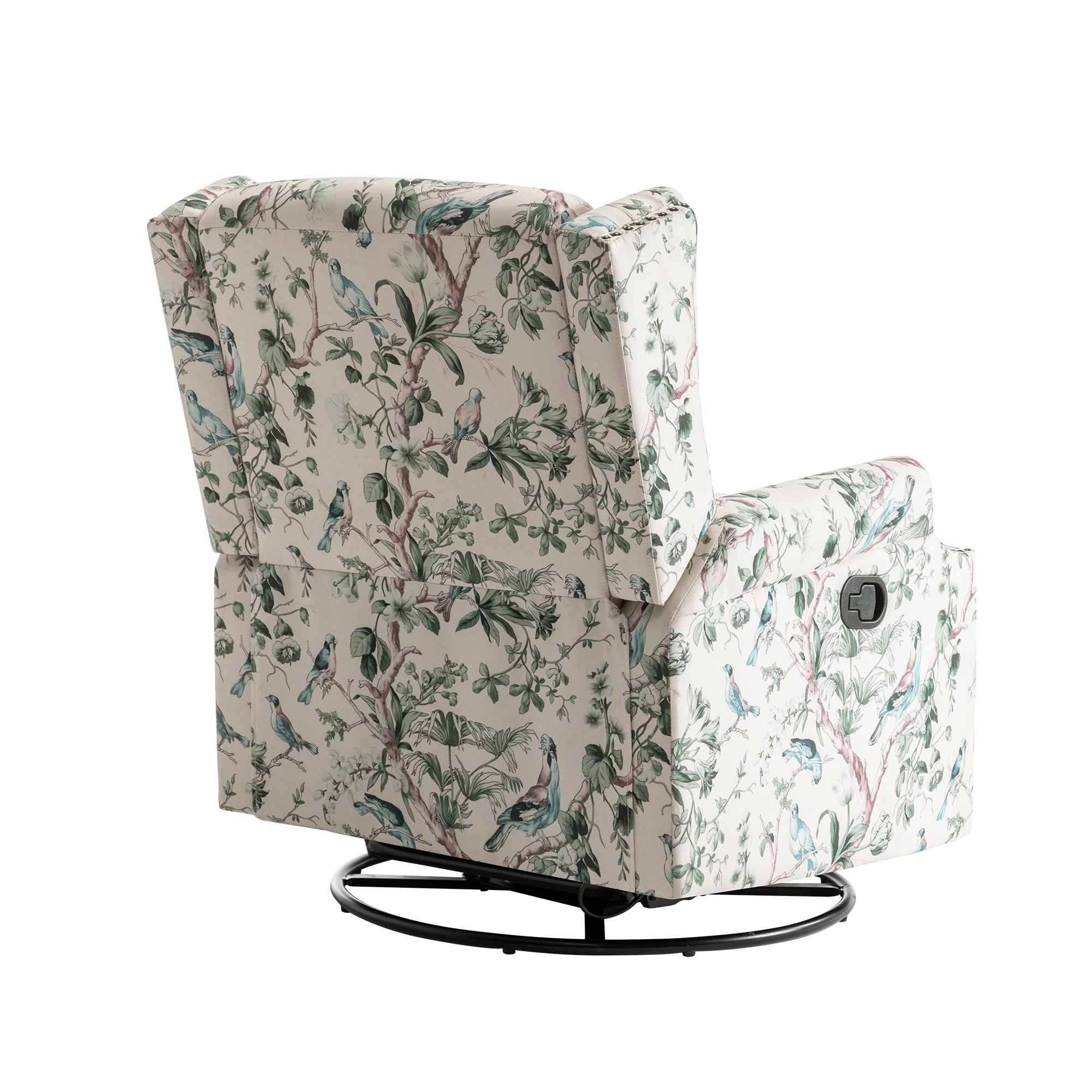 Fauteuil inclinable pivotant à motif floral de 29 po de largeur, à poussoir manuel