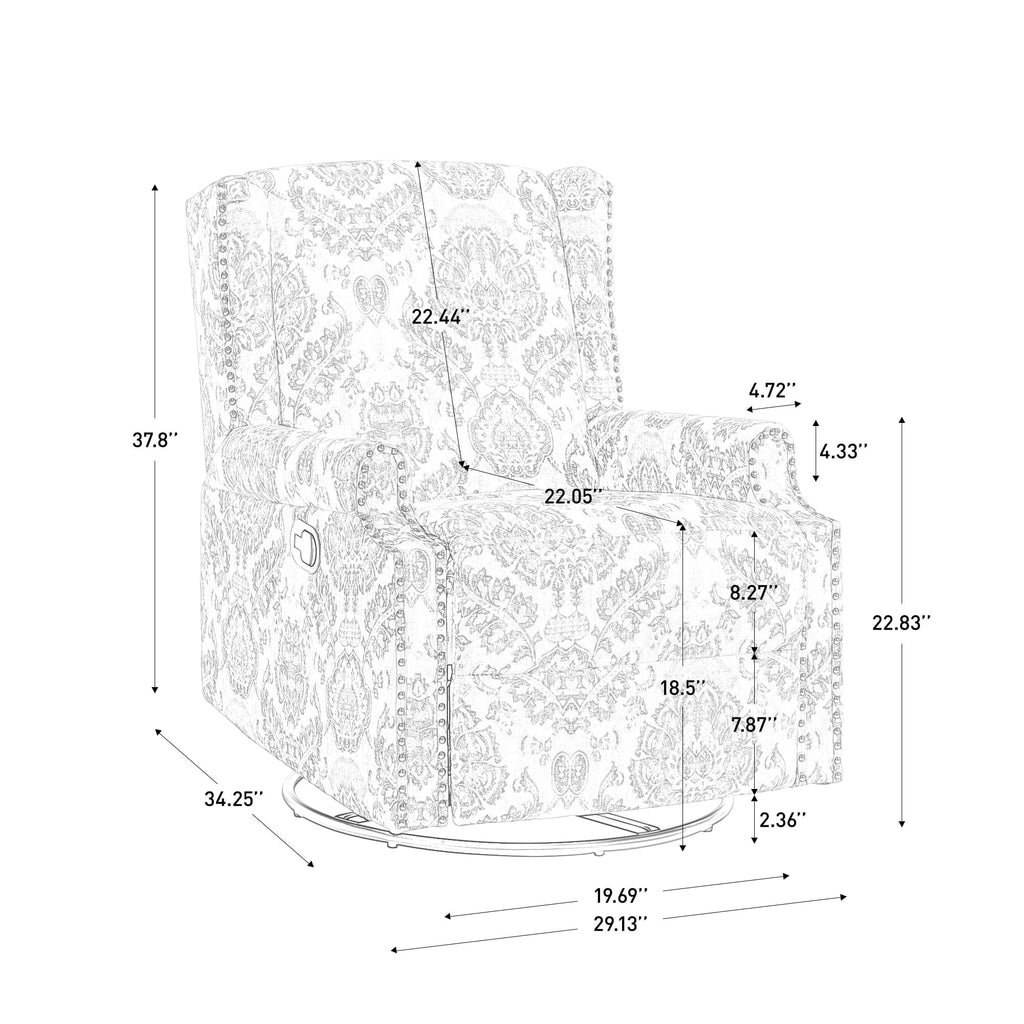 Fauteuil inclinable pivotant à motif floral de 29 po de largeur, à poussoir manuel