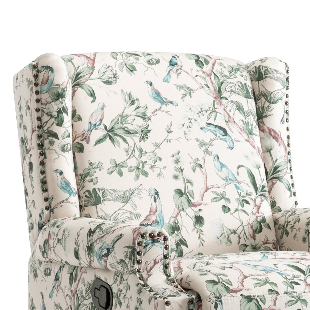 Fauteuil inclinable pivotant à motif floral de 29 po de largeur, à poussoir manuel