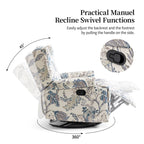Fauteuil inclinable pivotant à motif floral de 29 po de largeur, à poussoir manuel