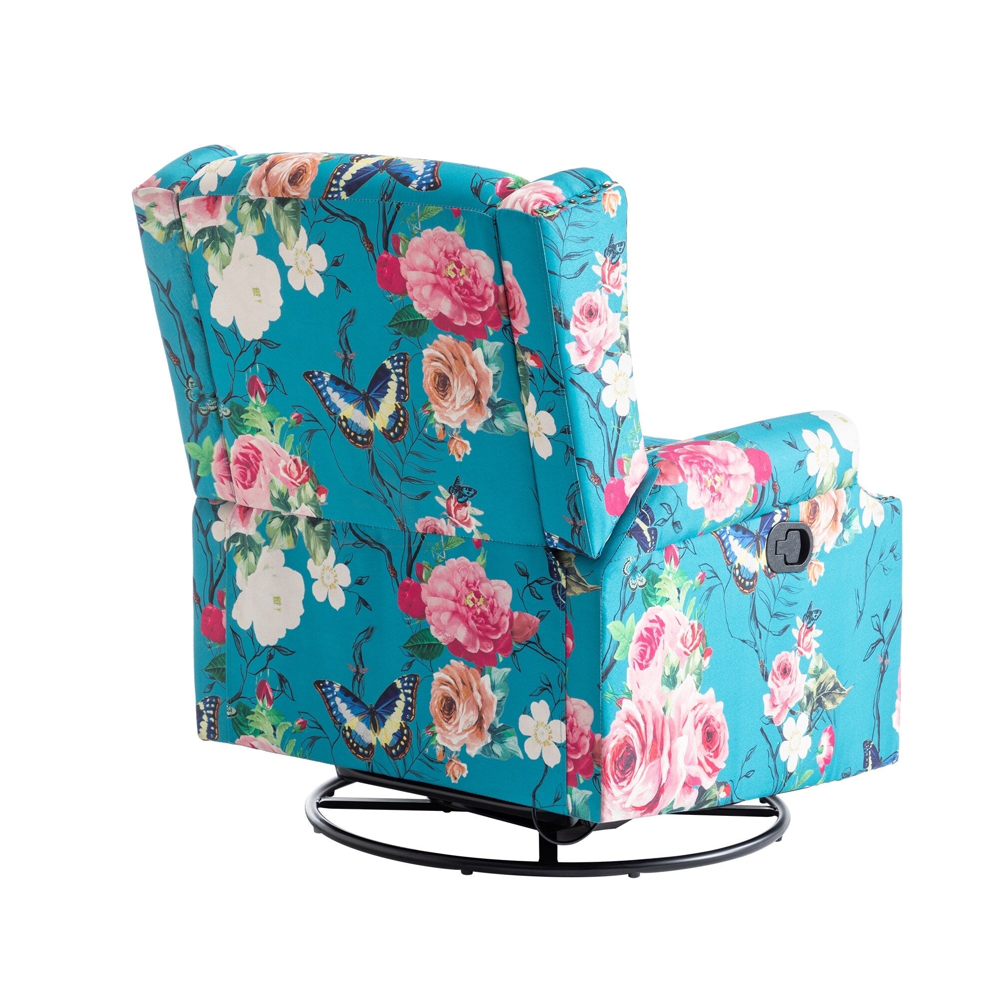 Fauteuil inclinable pivotant à motif floral de 29 po de largeur, à poussoir manuel
