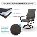 Ensemble de salle à manger d'extérieur 5 pièces, 4 chaises pivotantes rembourrées en mousse à séchage rapide et une table ronde en métal grain de bois de 44 pouces