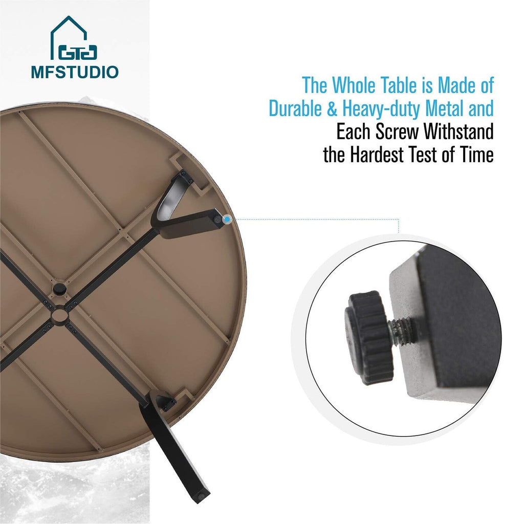 Ensemble de salle à manger d'extérieur 5 pièces, 4 chaises pivotantes rembourrées en mousse à séchage rapide et une table ronde en métal grain de bois de 44 pouces