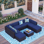 Ensemble de 9 canapés sectionnels rembourrés en rotin et osier pour patio - Ensembles de 9 pièces