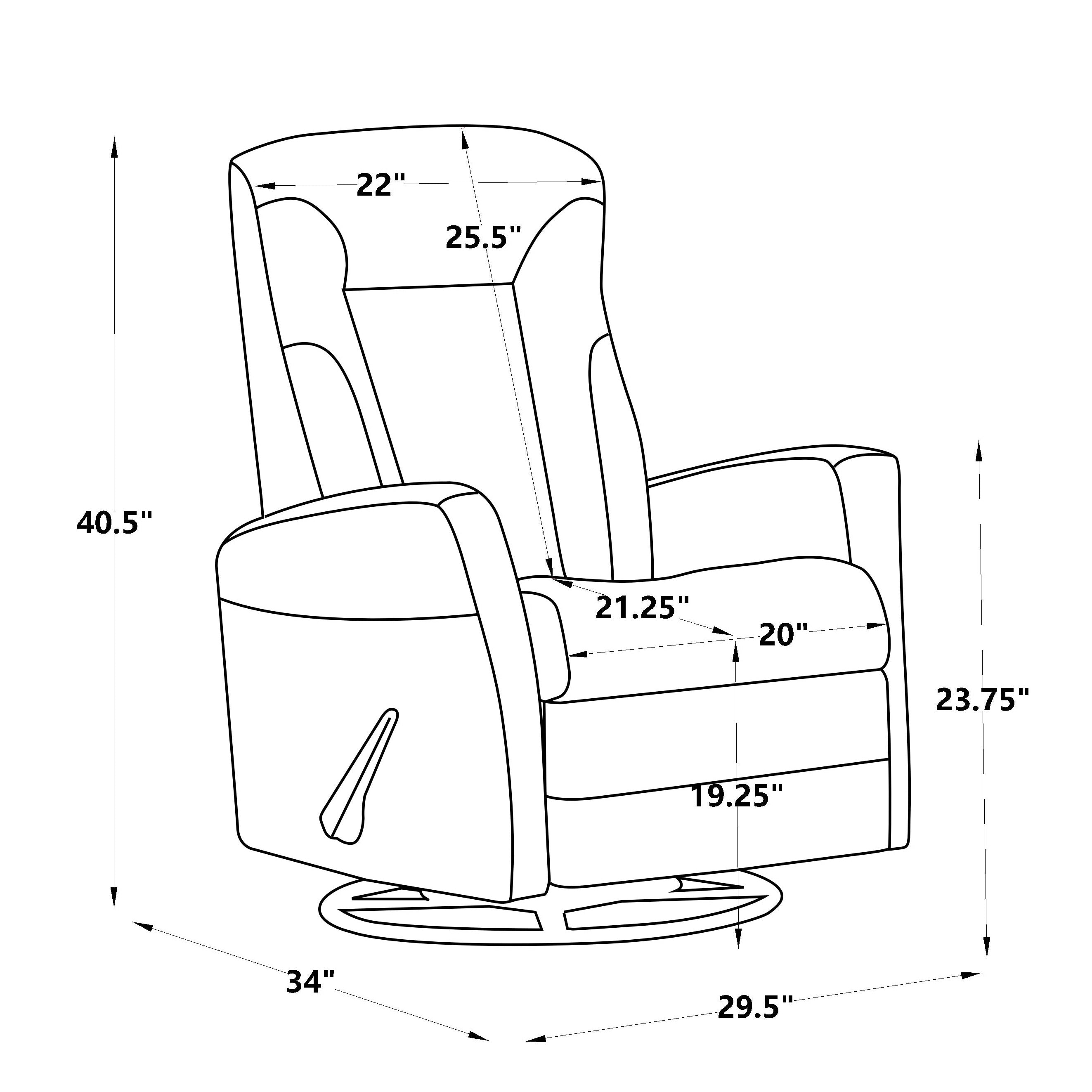 Fauteuil inclinable pivotant à bascule de 29,5 pouces de largeur